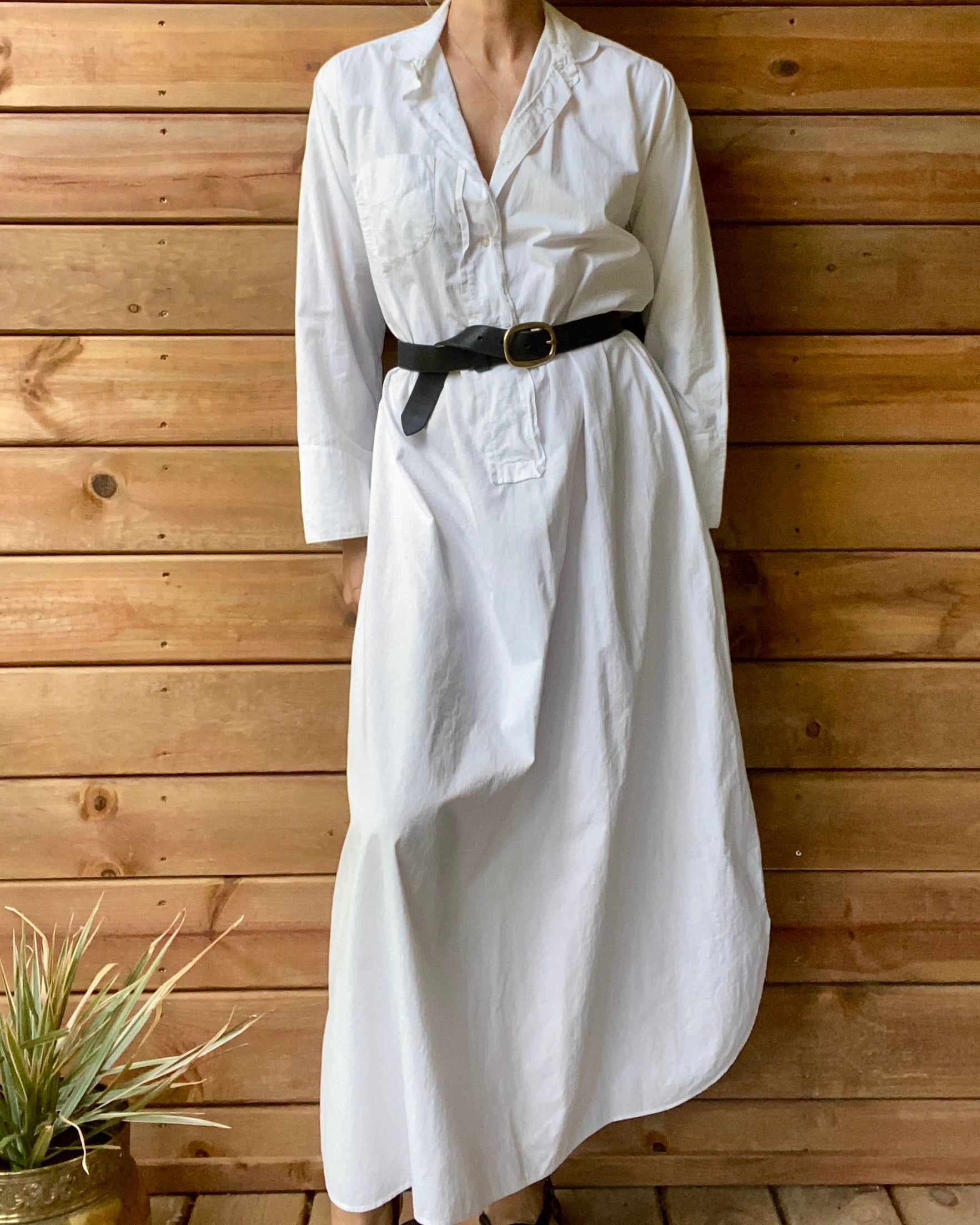 Antique Victorian White Cotton Long Chemise Night Shirt Dress M or L
