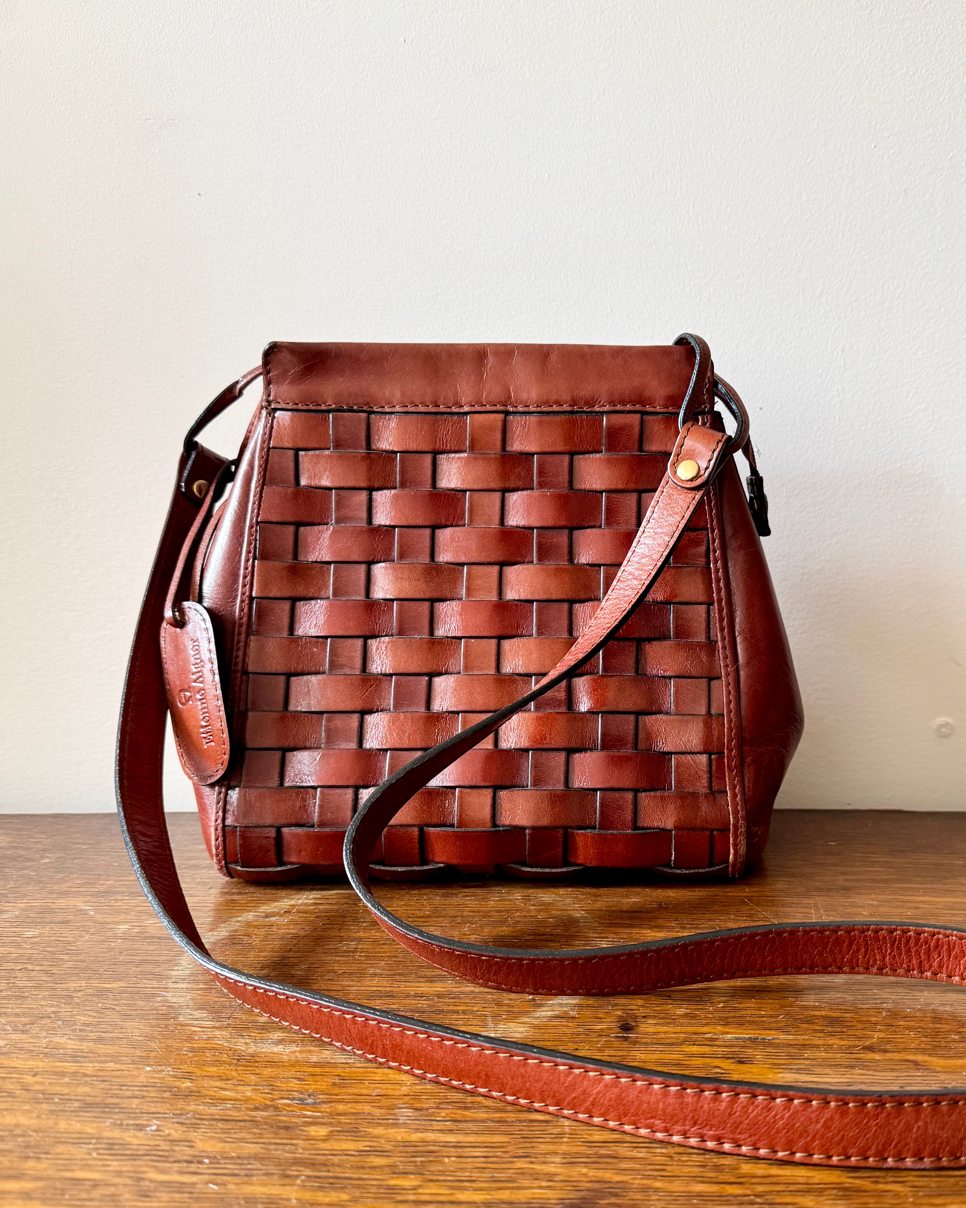Vintage Etienne Aigner Tan Leather Basket Weave Shoulder Cross Body Bag