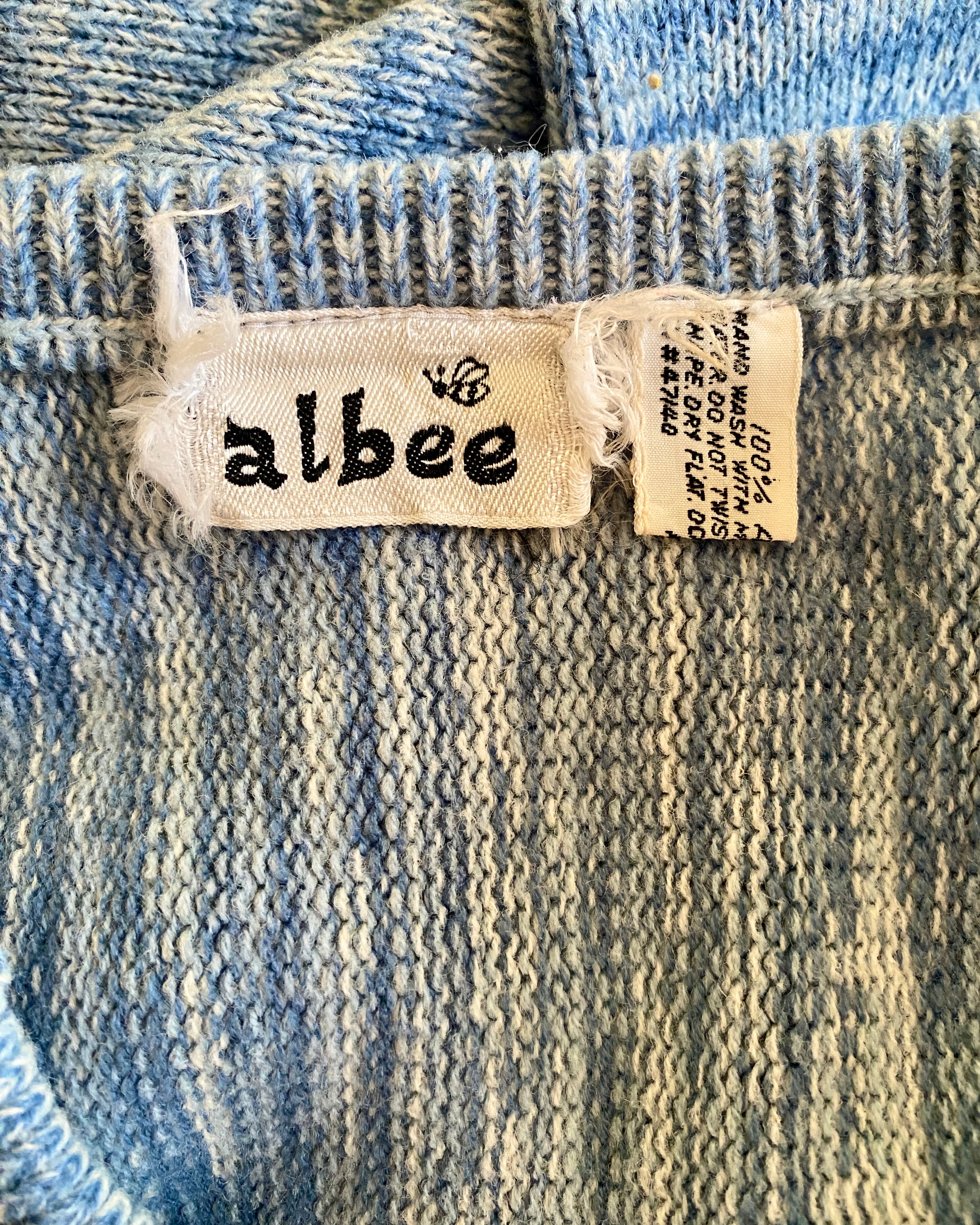 Vintage ALBEE 1970s Blue Surfer Hippie Space Dye Sweater with Bell Sleeves S XS
