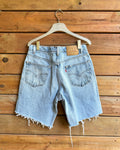 Vintage 1990s Red Tab Levis 550 Light Wash Denim Distressed Cutoff Shorts and Paper Tag Size 32 Waist