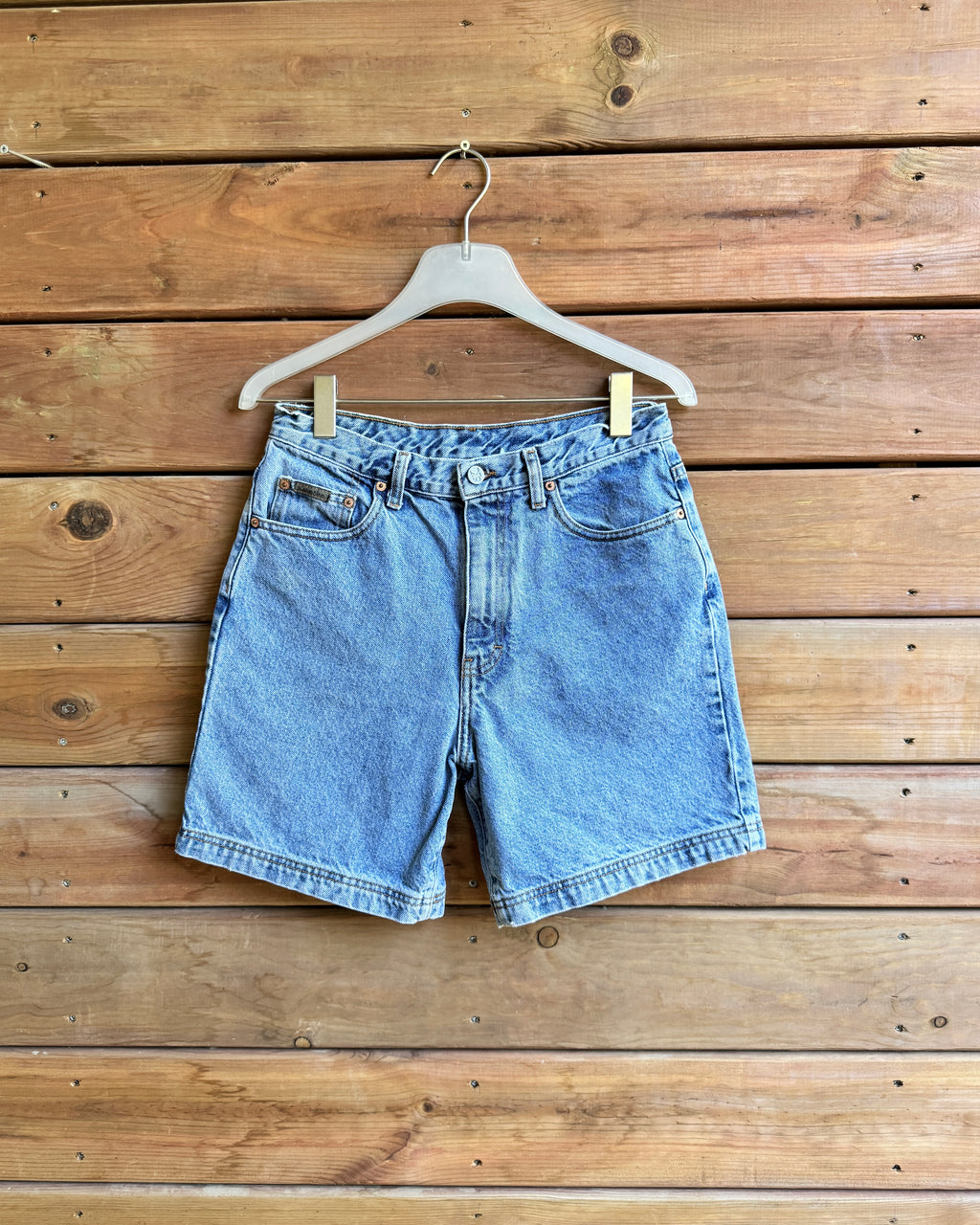 Vintage 1990s CALVIN KLEIN Medium Light  Wash Hemmed Jean Shorts Bermudas Size 29 Made in USA