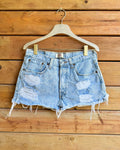 Vintage 501 Levis light Wash Denim Distressed Cutoffs Button Fly Jean Shorts 31 32