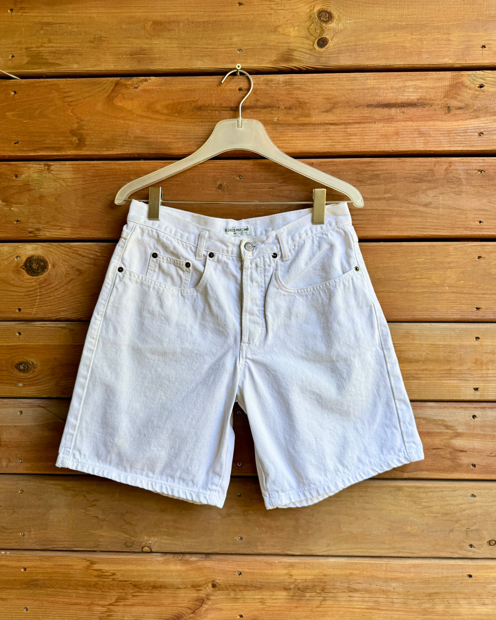 Vintage 1990s GUESS by Georges Marciano White Denim Cuffed Jean Shorts size 2 or 30" Waist Made in USA