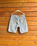 Vintage 1990s Red Tab Levis 505 High Waist Regular fit Light Blue Wash Hemmed Denim Jean Shorts Paper Tag Size 32 Waist Made in USA