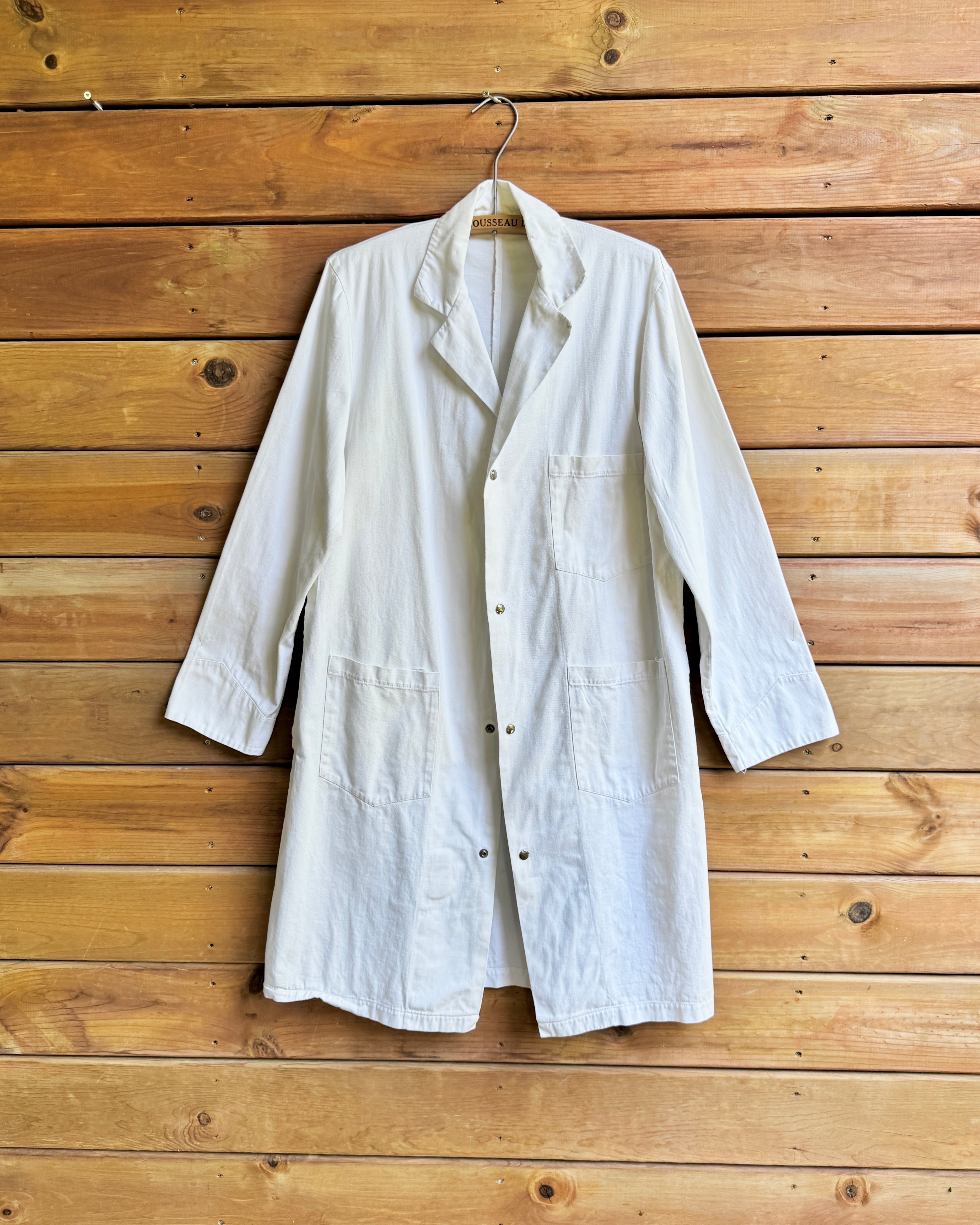 Vintage 1960s White Cotton Twill Doctor Lab Chore Workwear Jacket Coat Duster with Snaps Union Made in Canada