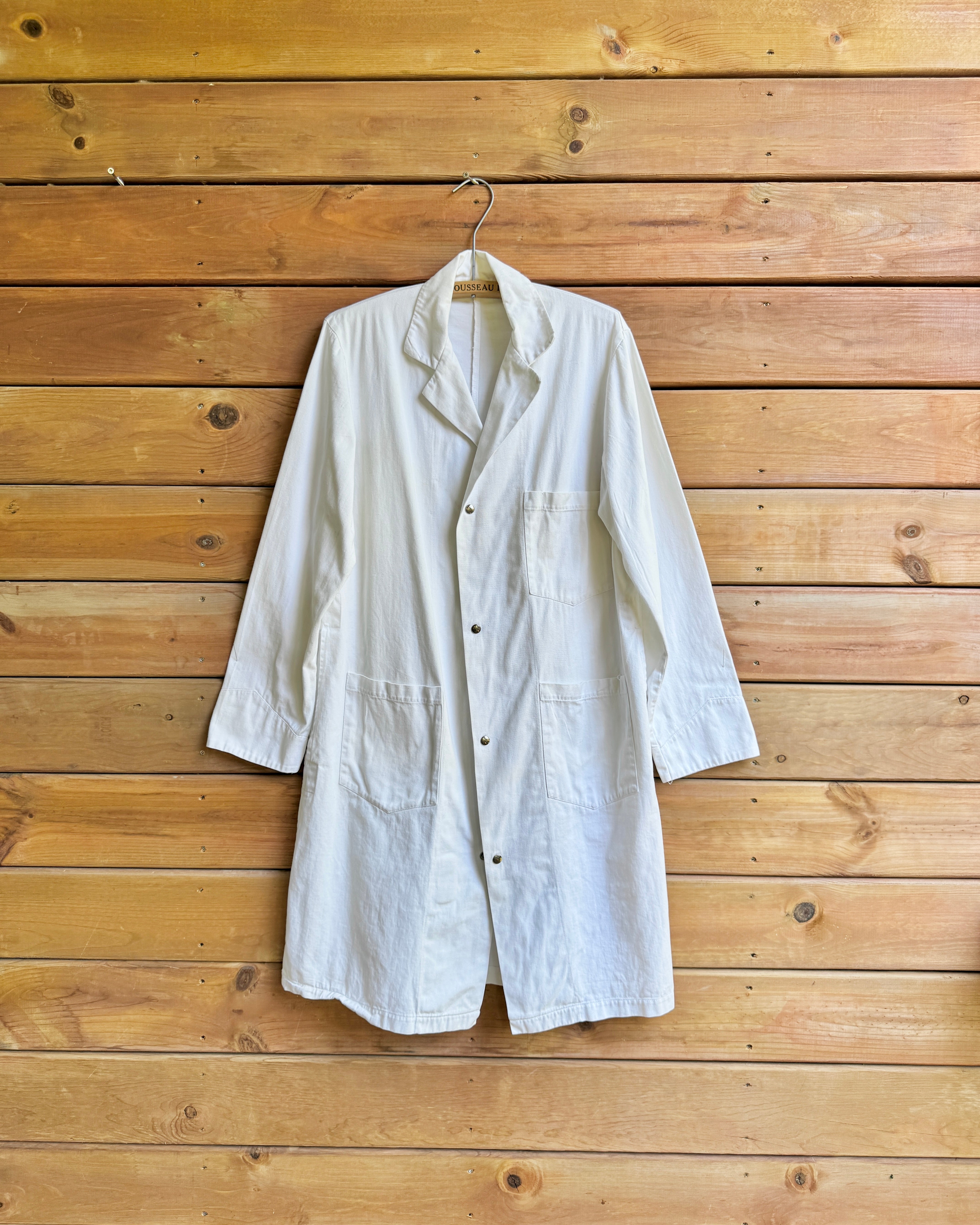 Vintage 1960s White Cotton Twill Doctor Lab Chore Workwear Jacket Coat Duster with Snaps Union Made in Canada