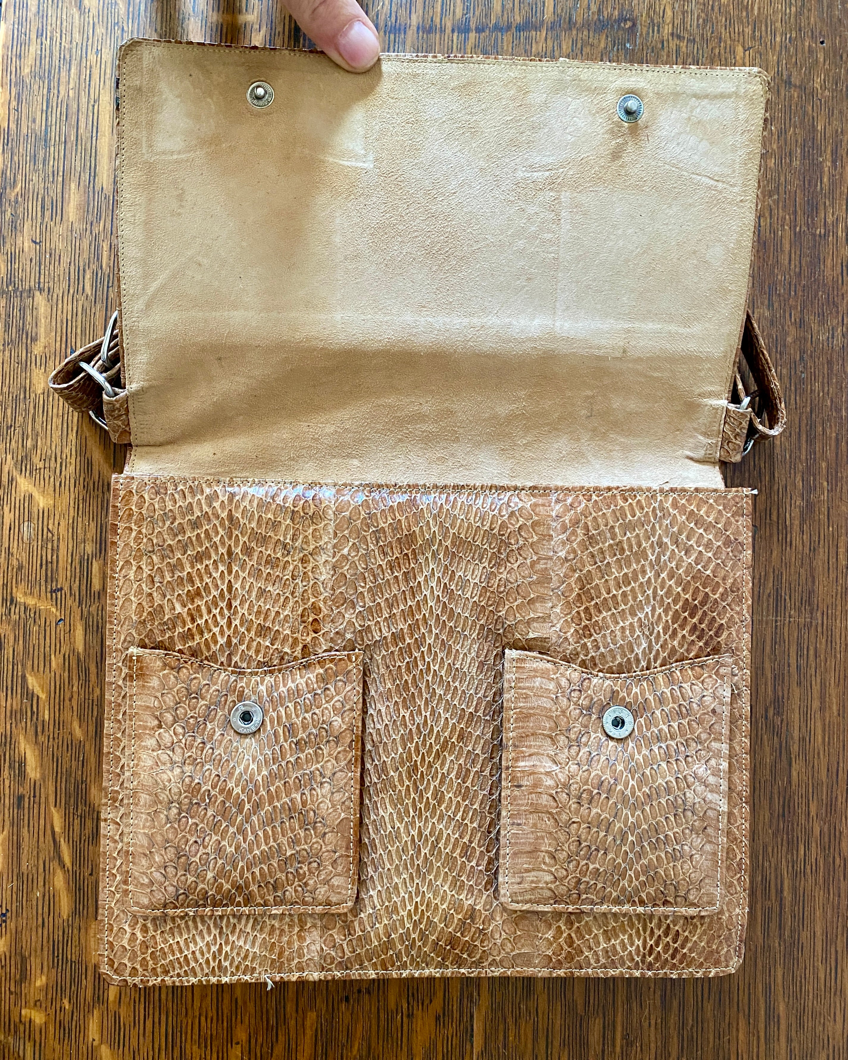 Vintage 1970s Tan Snake Skin Hand Bag in New Condition