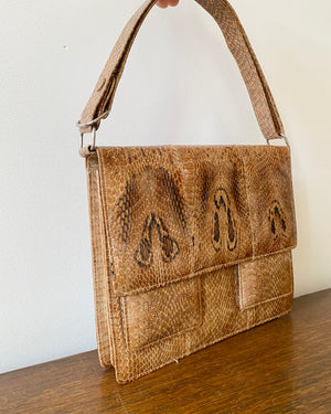 Vintage 1970s Tan Snake Skin Hand Bag in New Condition