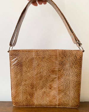 Vintage 1970s Tan Snake Skin Hand Bag in New Condition