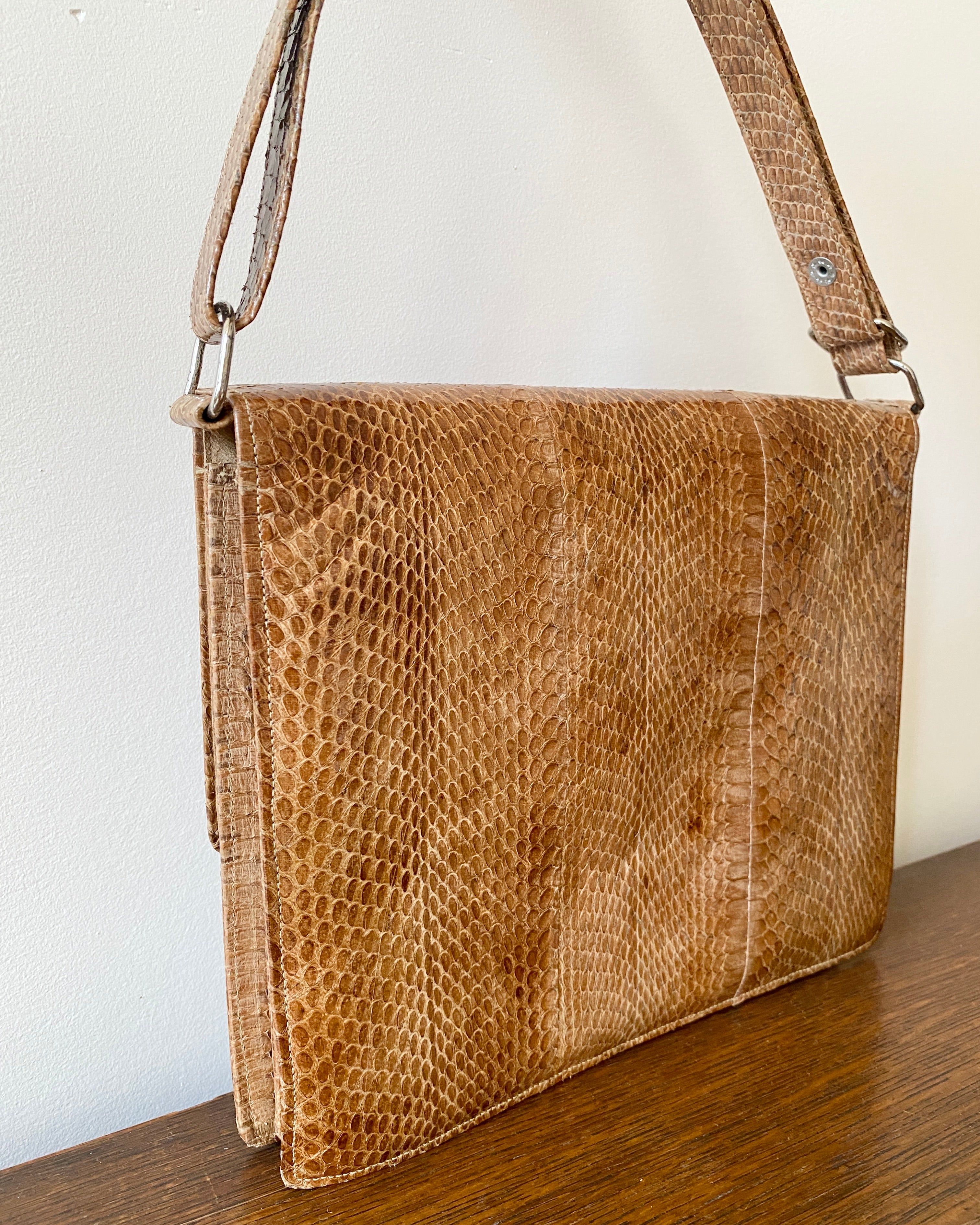 Vintage 1970s Tan Snake Skin Hand Bag in New Condition