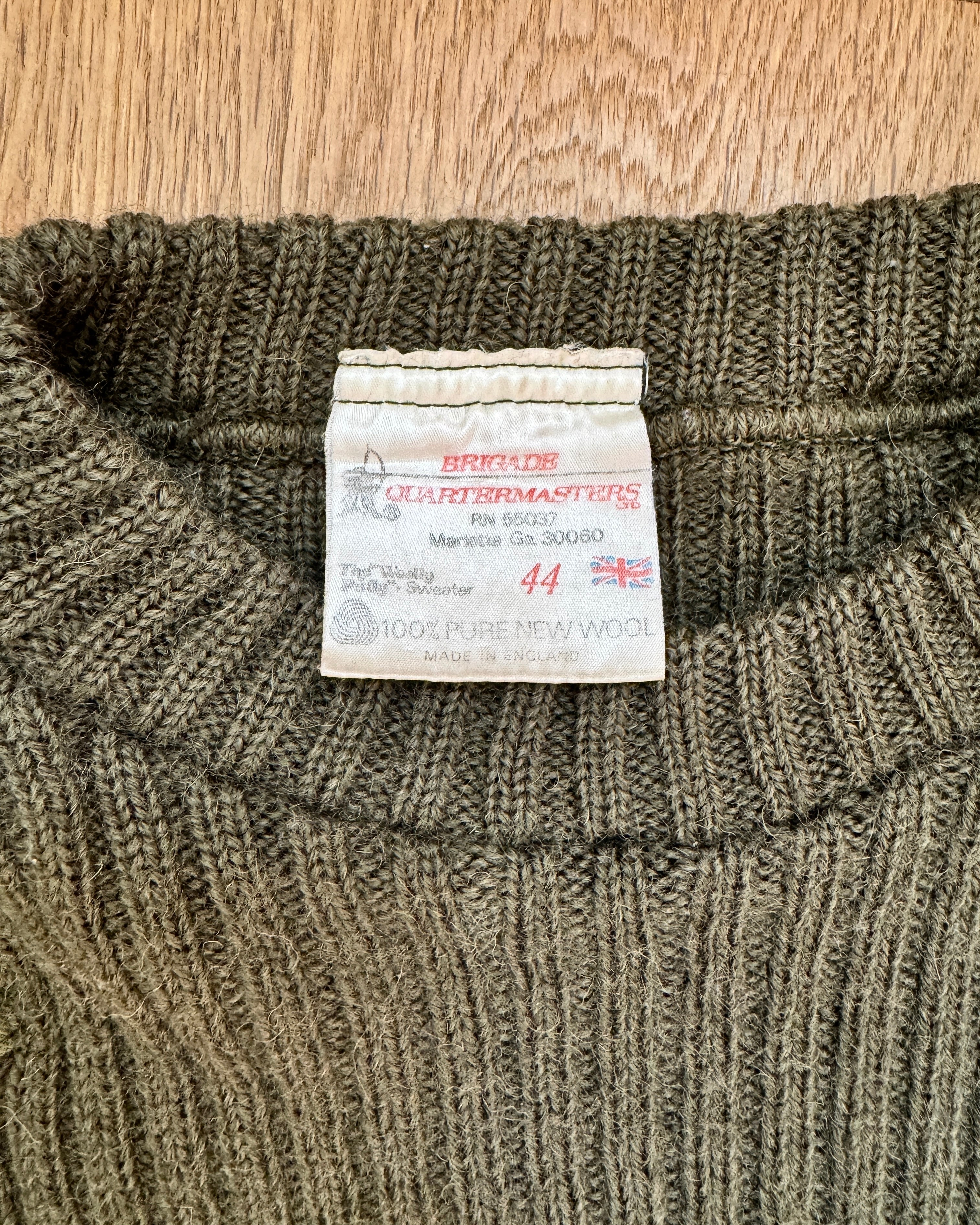 Vintage Military British Brigade Quartermaster Woolly Pully Sweater Jumper with Patches: 1970s 44 Made in England