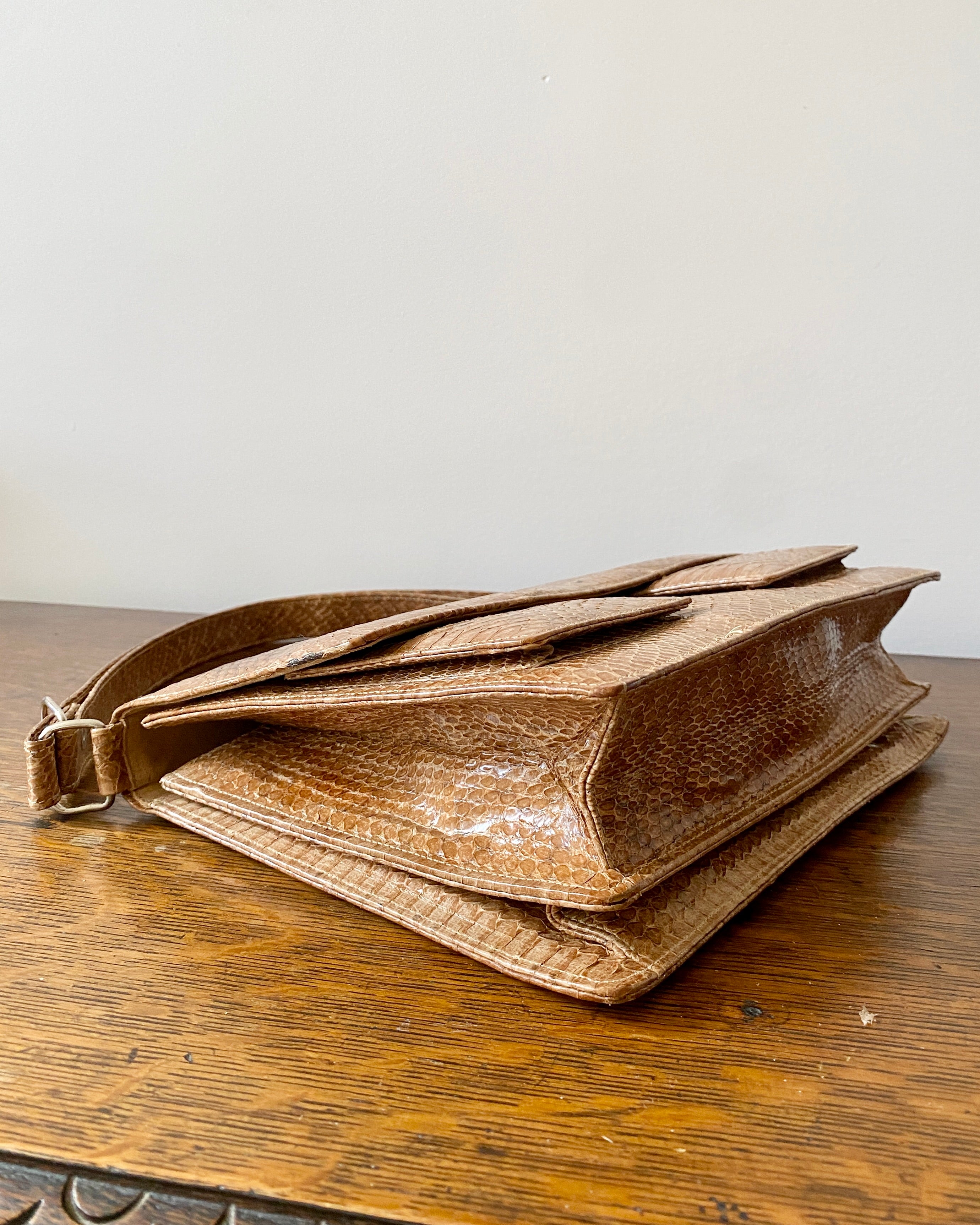 Vintage 1970s Tan Snake Skin Hand Bag in New Condition