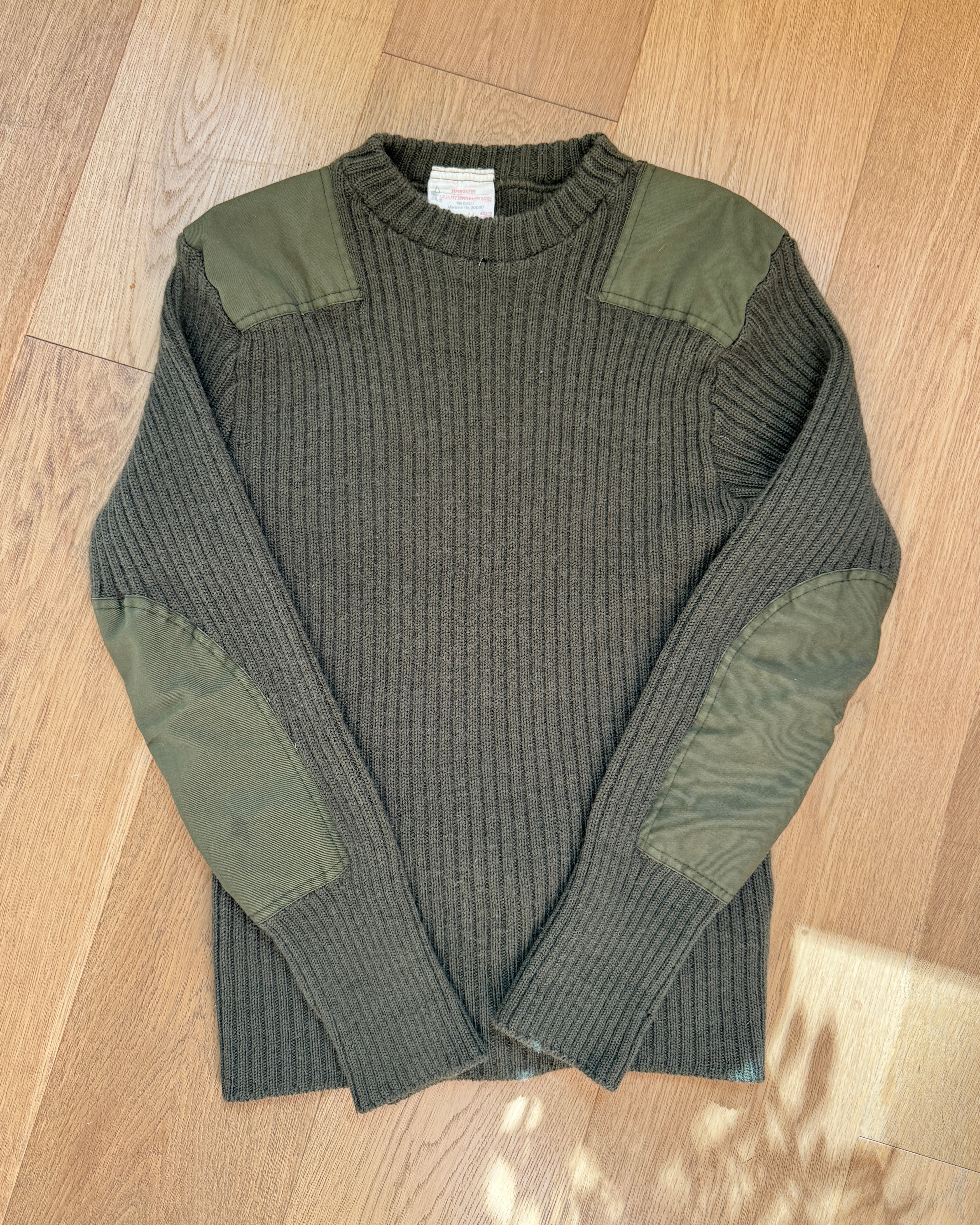 Vintage Military British Brigade Quartermaster Woolly Pully Sweater Jumper with Patches: 1970s 44 Made in England