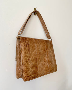 Vintage 1970s Tan Snake Skin Hand Bag in New Condition