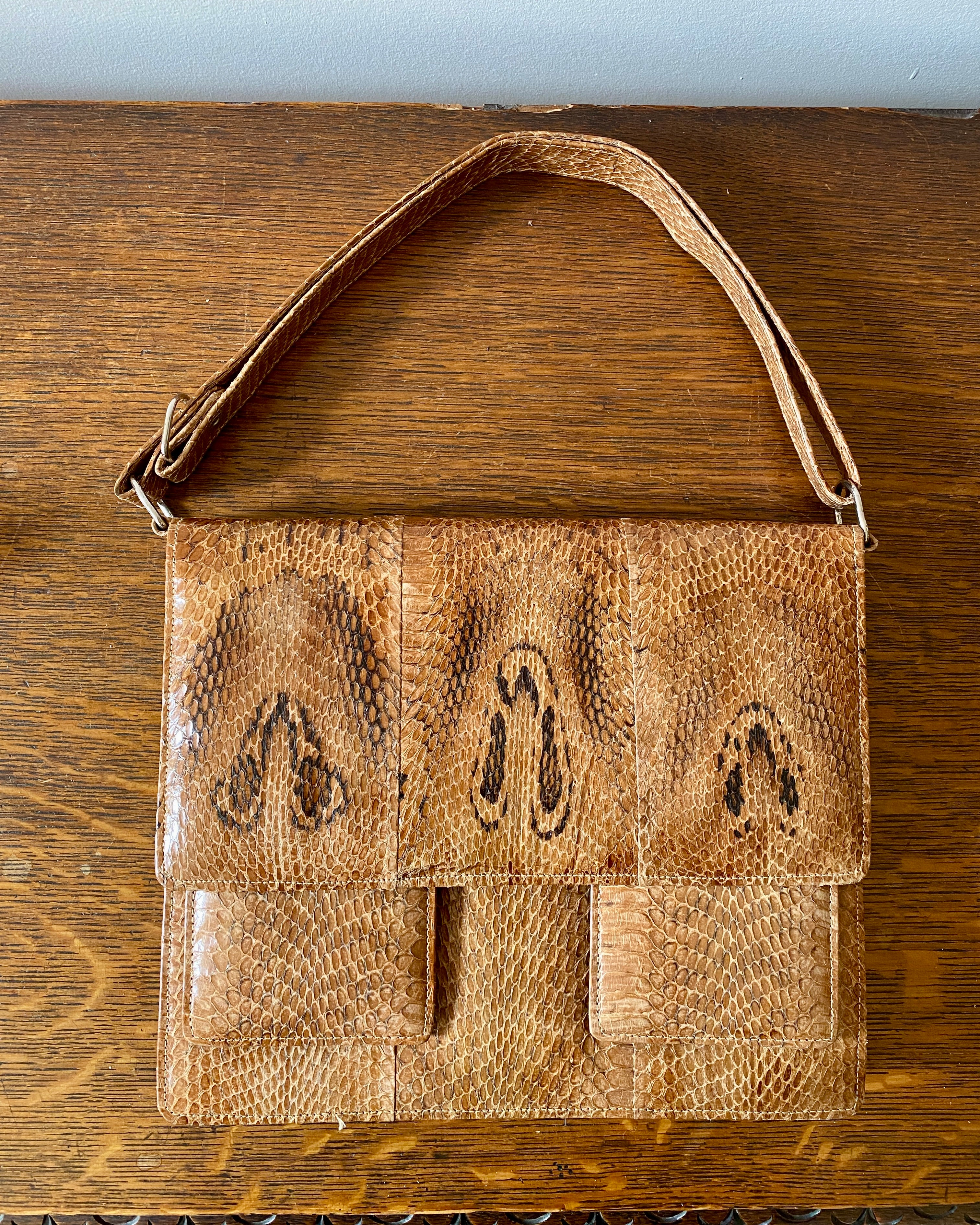 Vintage 1970s Tan Snake Skin Hand Bag in New Condition