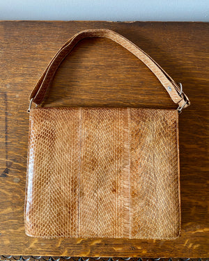 Vintage 1970s Tan Snake Skin Hand Bag in New Condition