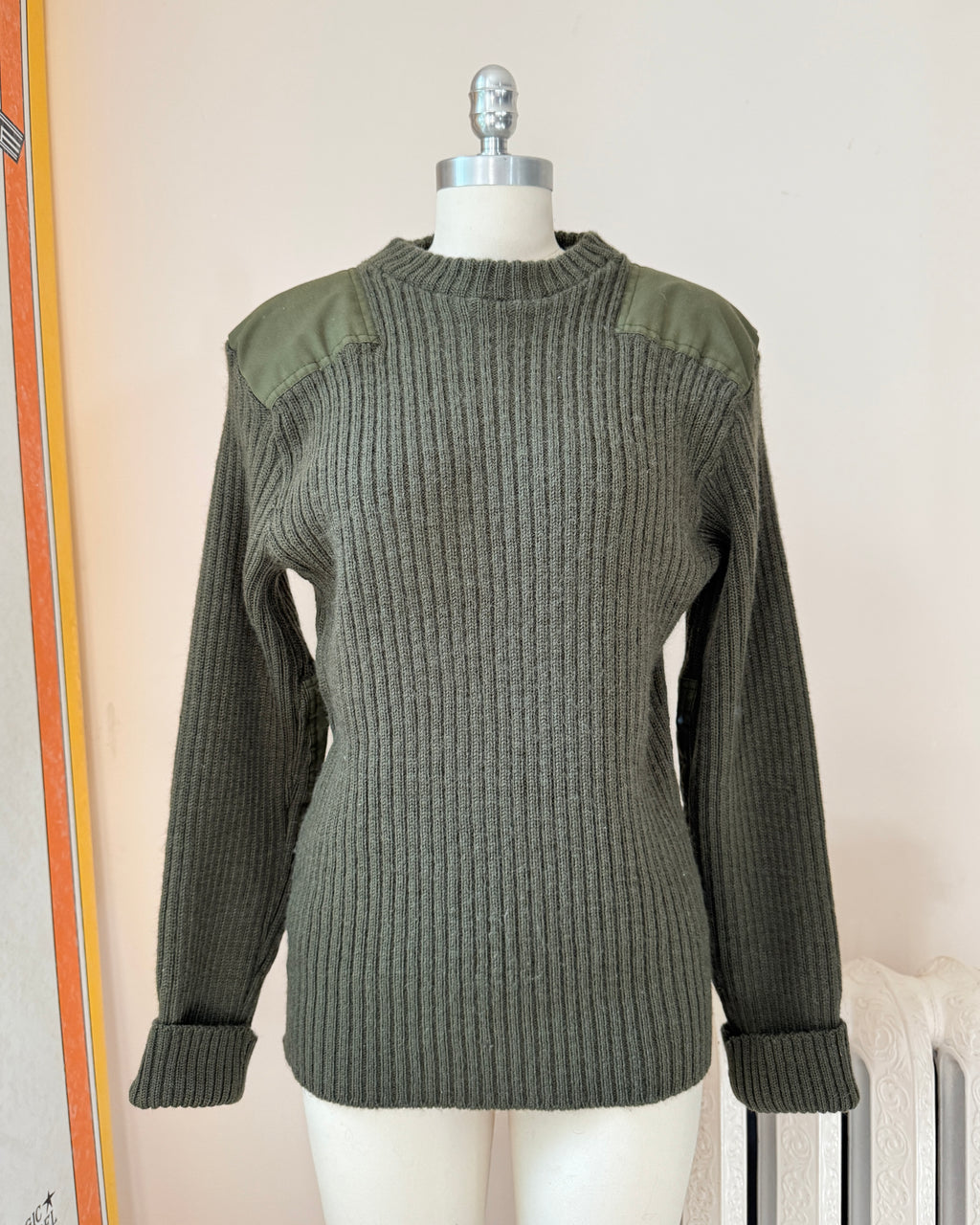 Vintage Military British Brigade Quartermaster Woolly Pully Sweater Jumper with Patches: 1970s 44 Made in England