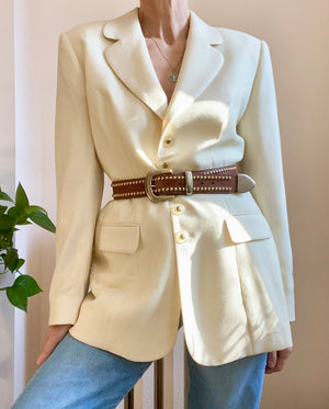 Vintage 1990s IL N'Y A Que DEUX  Cream Wool Pique  Blazer Jacket