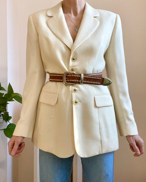 Vintage 1990s IL N'Y A Que DEUX  Cream Wool Pique  Blazer Jacket