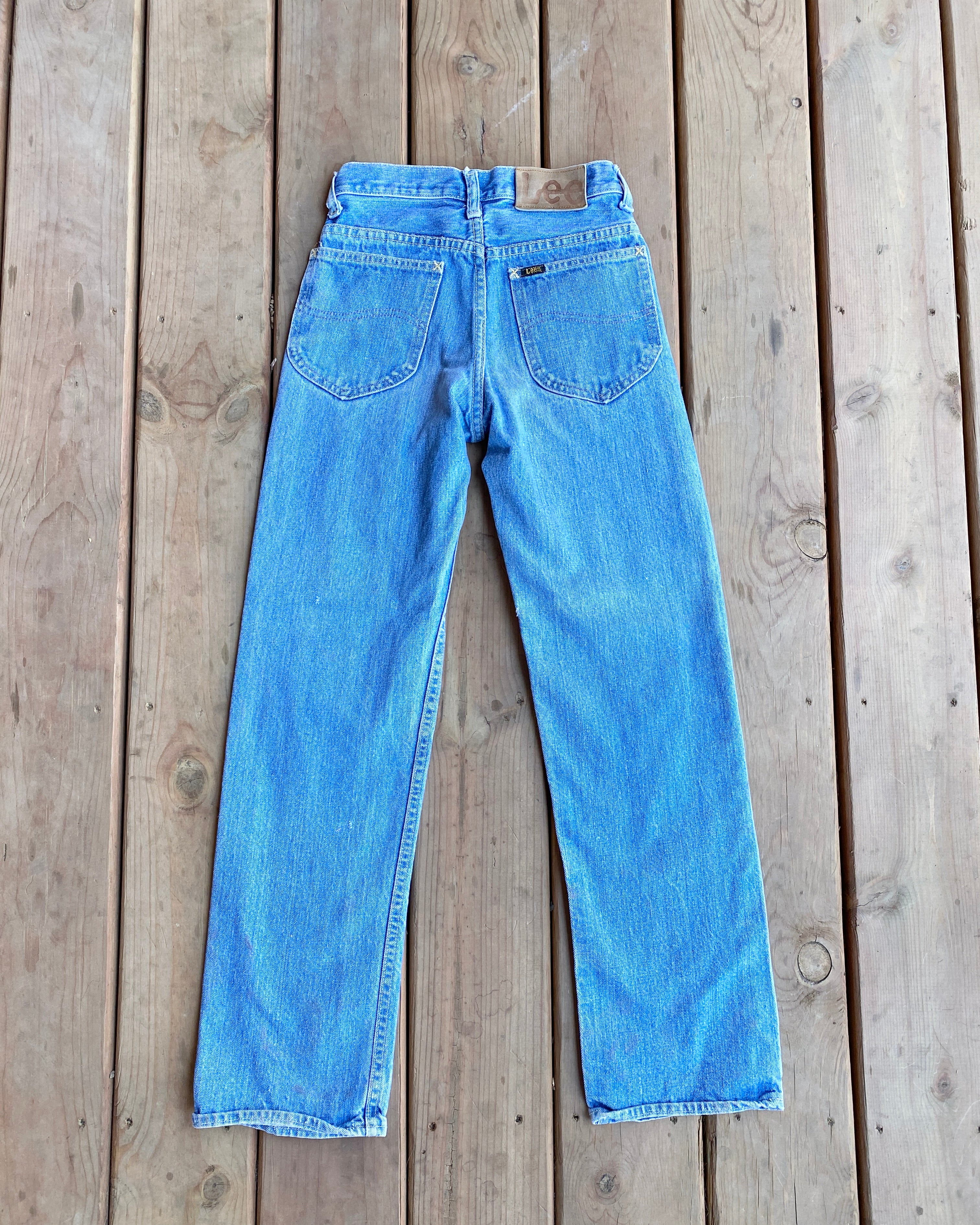 Vintage 1970s LEE RIDERS Medium Wash Distressed Jeans 24 Made in USA