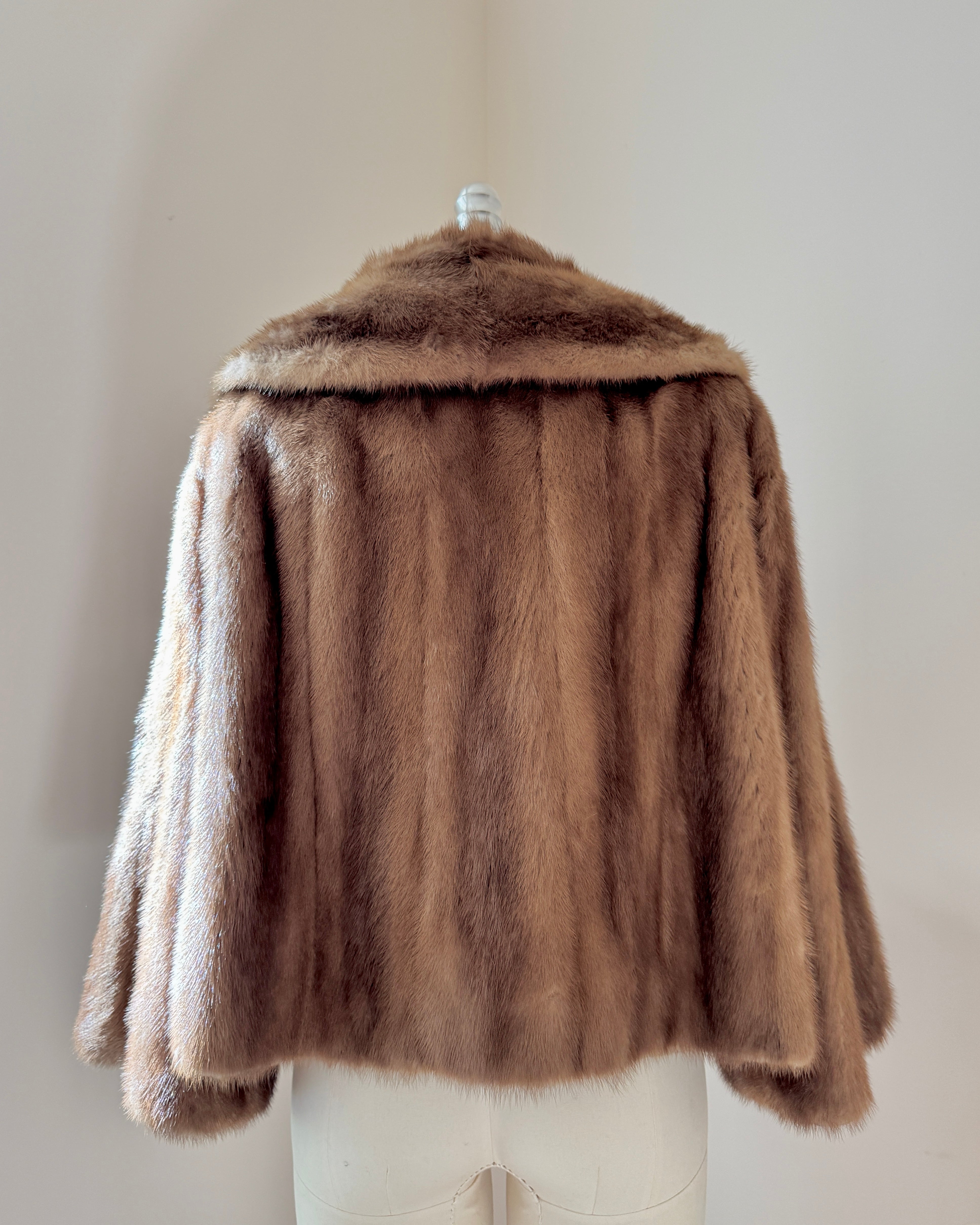 Vintage 1950s Mink Fur Jacket Brown or Honey Blonde Color Crop Swing Jacket Stole with Shawl Collar M