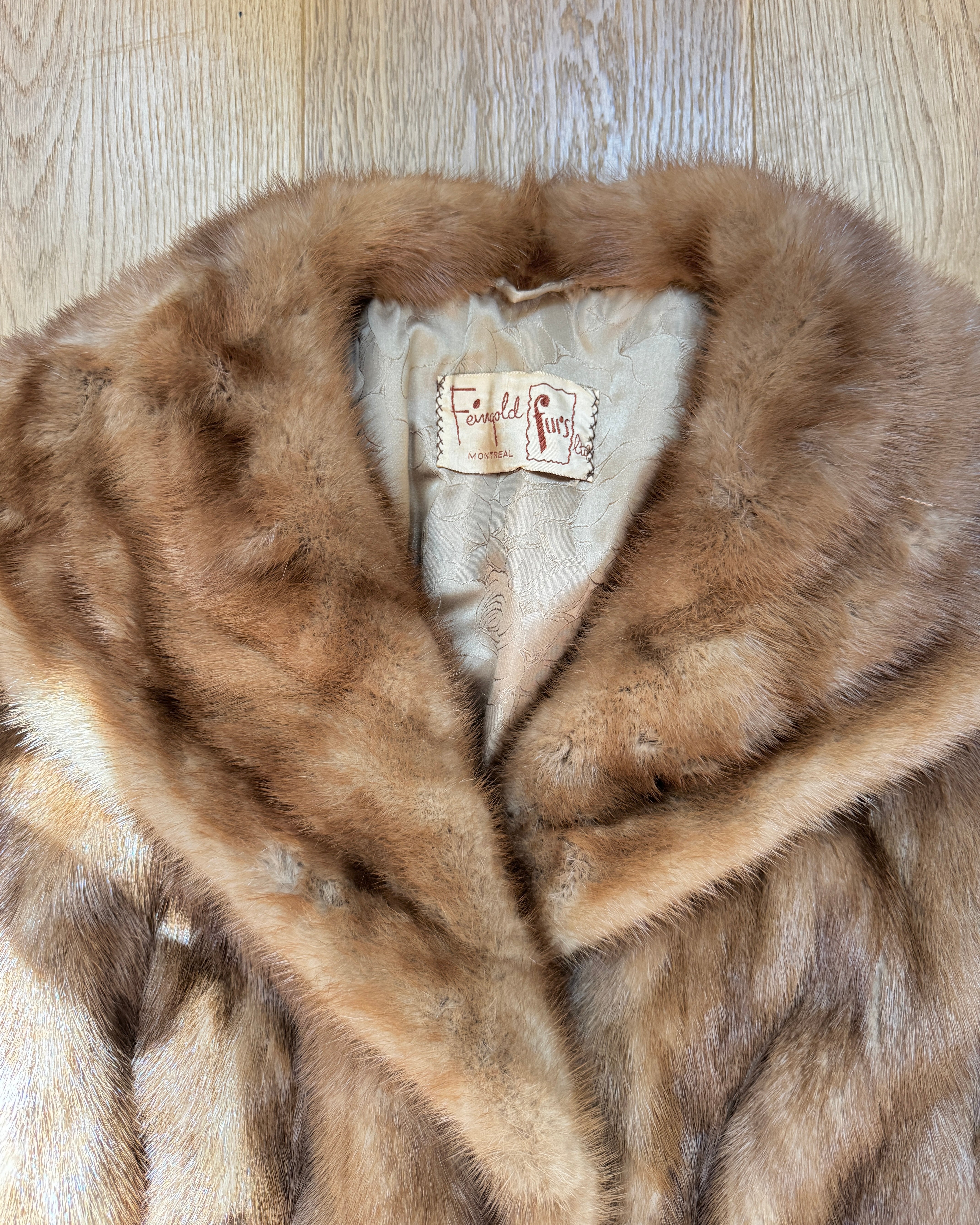 Vintage 1950s Mink Fur Jacket Brown or Honey Blonde Color Crop Swing Jacket Stole with Shawl Collar M