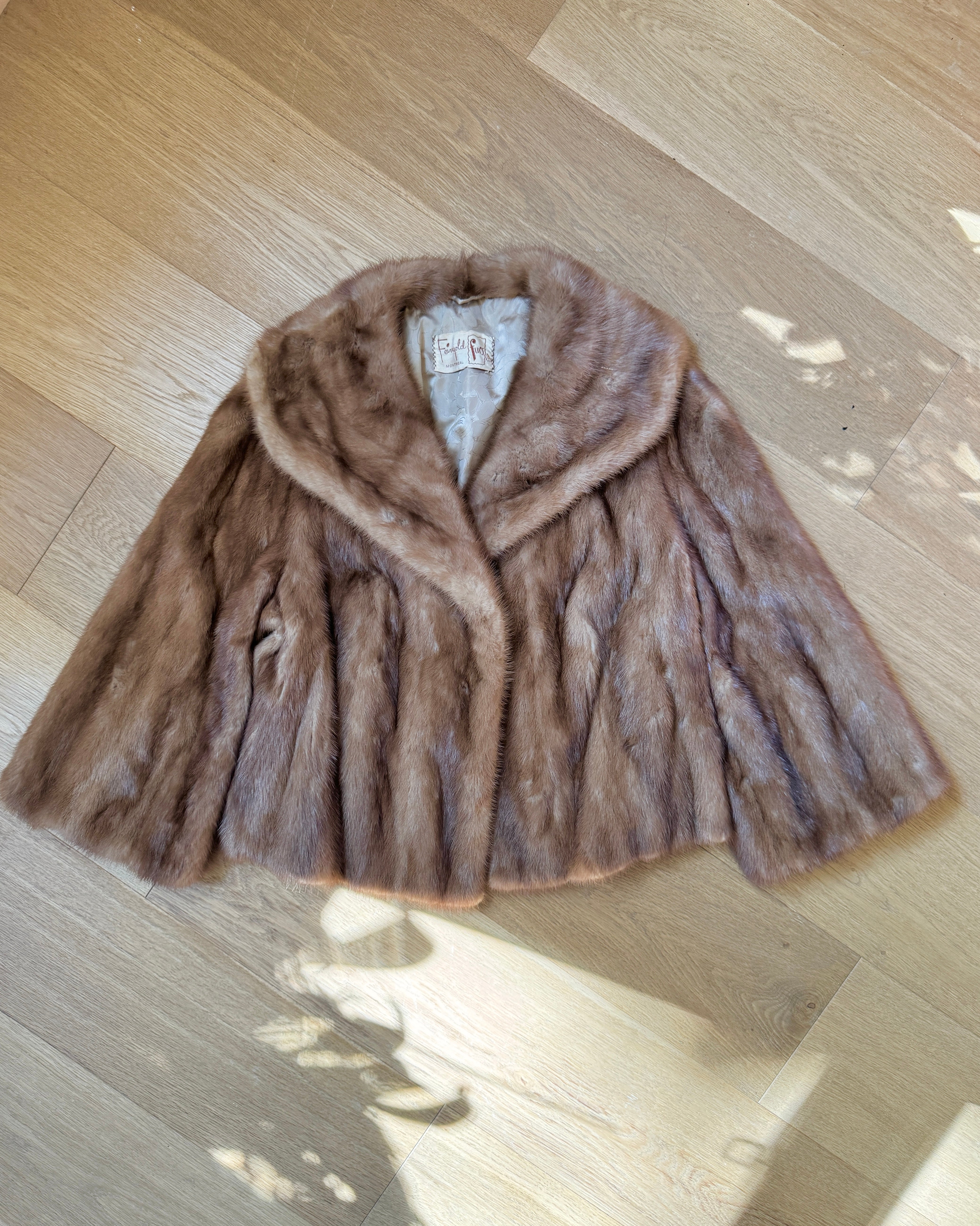 Vintage 1950s Mink Fur Jacket Brown or Honey Blonde Color Crop Swing Jacket Stole with Shawl Collar M