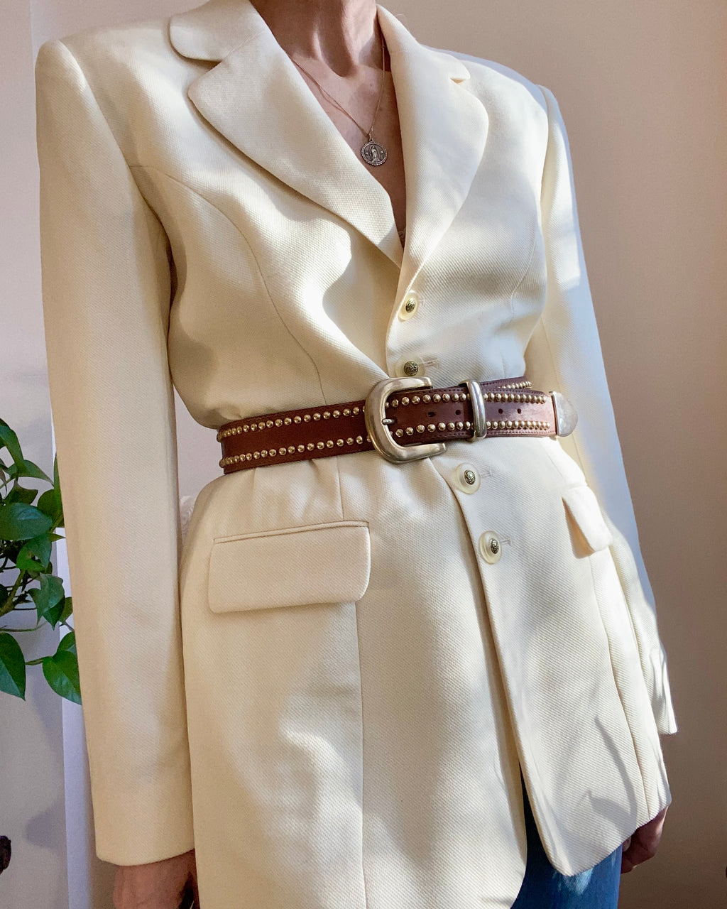 Vintage 1990s IL N'Y A Que DEUX  Cream Wool Pique  Blazer Jacket