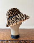 Vintage 1960s Handmade Leopard Ocelot Real Fur With Wide Brim Bucket Hat
