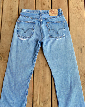 Vintage 1990s Levis 501 Light Wash Patched Jeans size 28