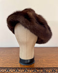 Vintage 1960s Mr.Flemming Real Brown Mink Fur Handmade Beret Tam Tam Hat with Pom Pom One Size
