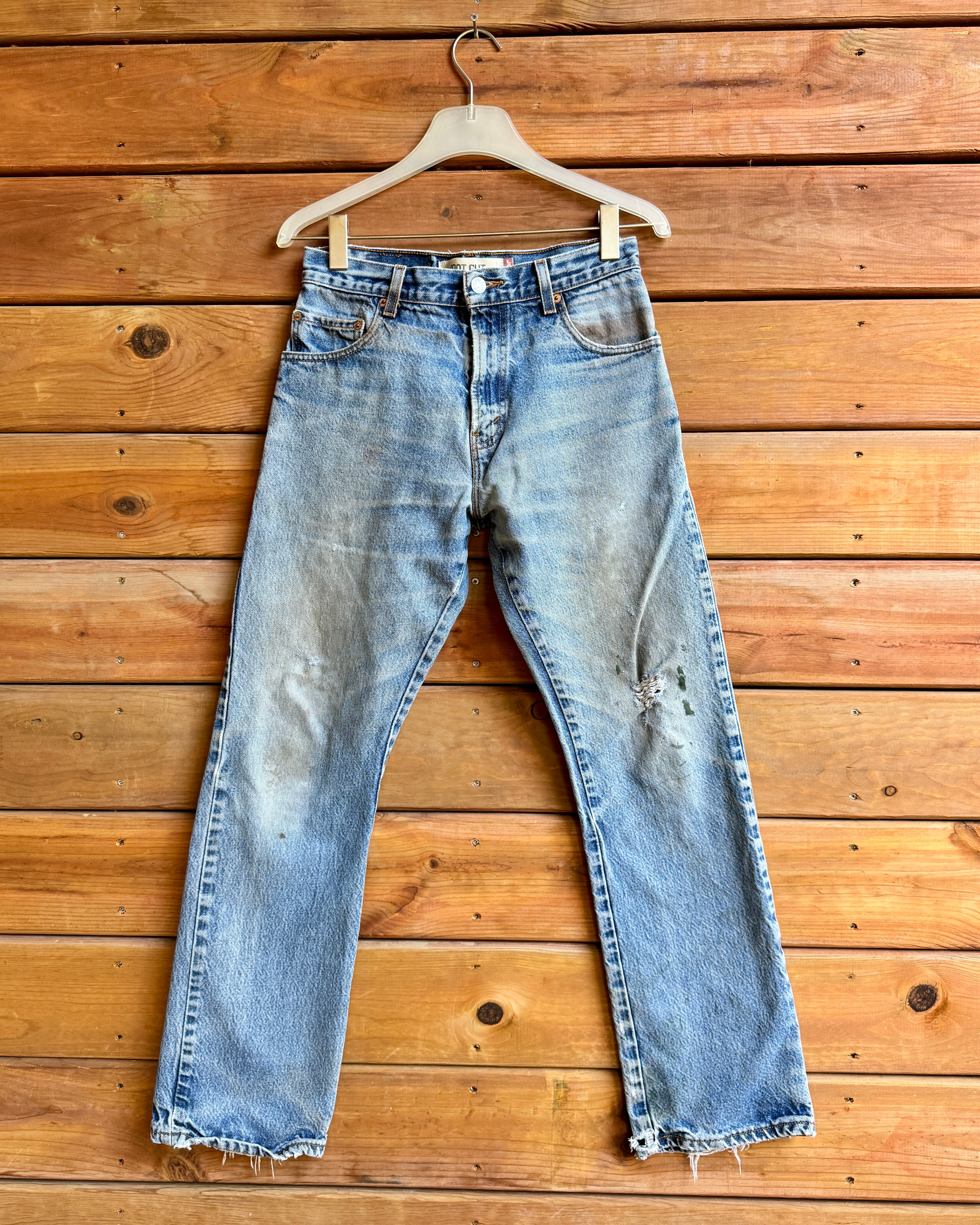 Vintage 90s Levis 517 Boot Cut Distressed Light Blue Wash Jeans Waist 29 Inseam 30