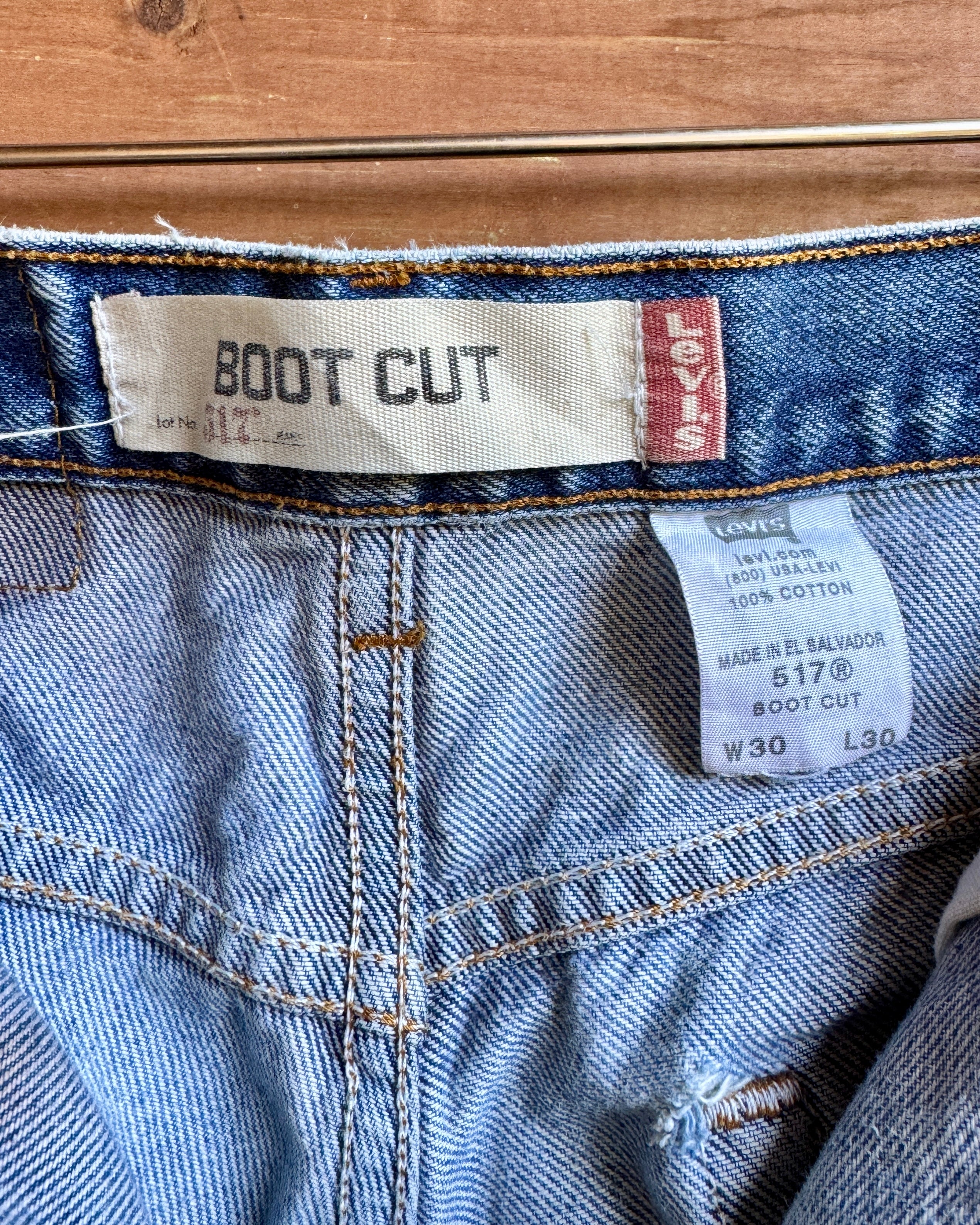 Vintage 90s Levis 517 Boot Cut Distressed Light Blue Wash Jeans Waist 29 Inseam 30