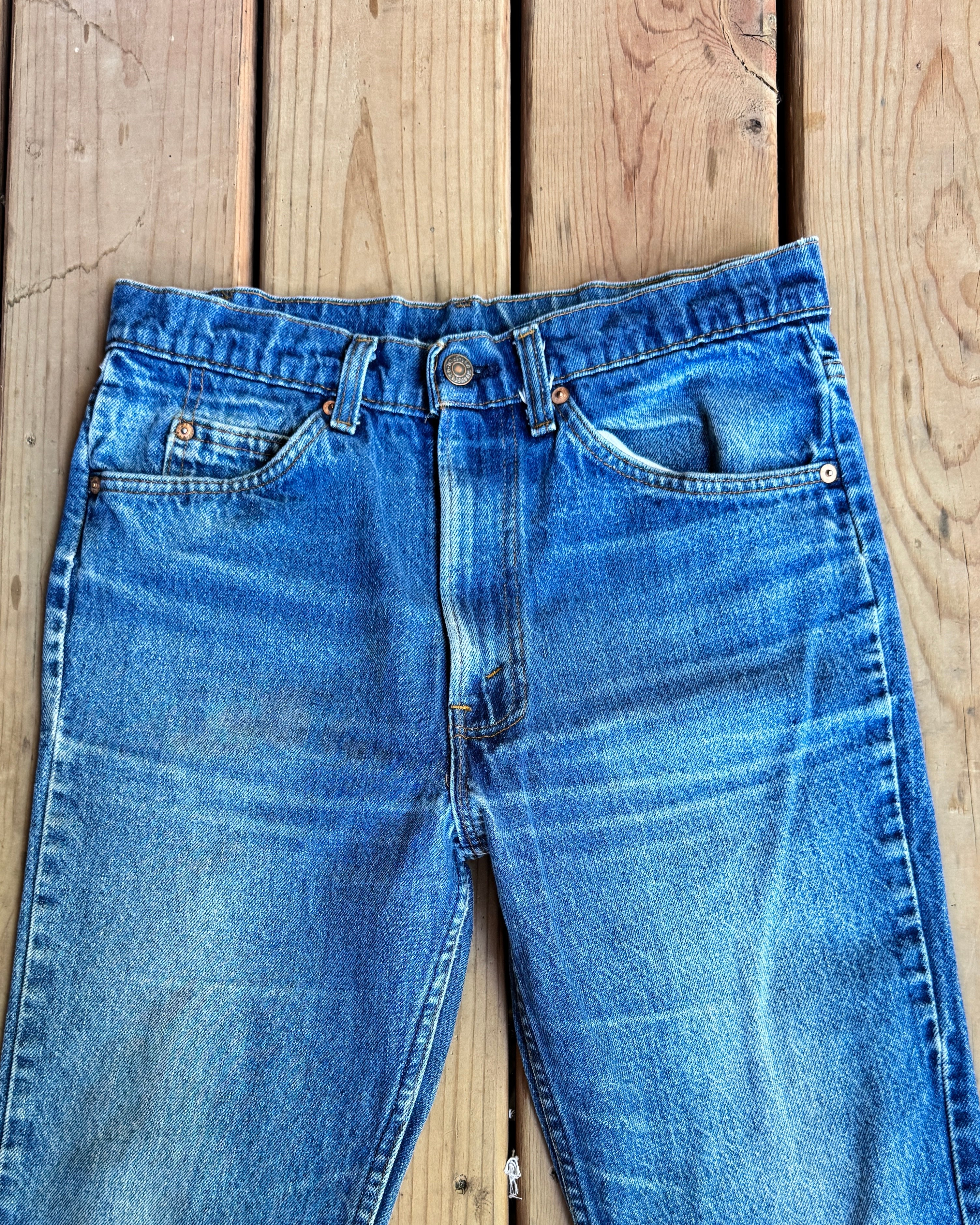 Vintage 1970s Orange Tab Flare Jeans High Waist Made in USA Waist 30