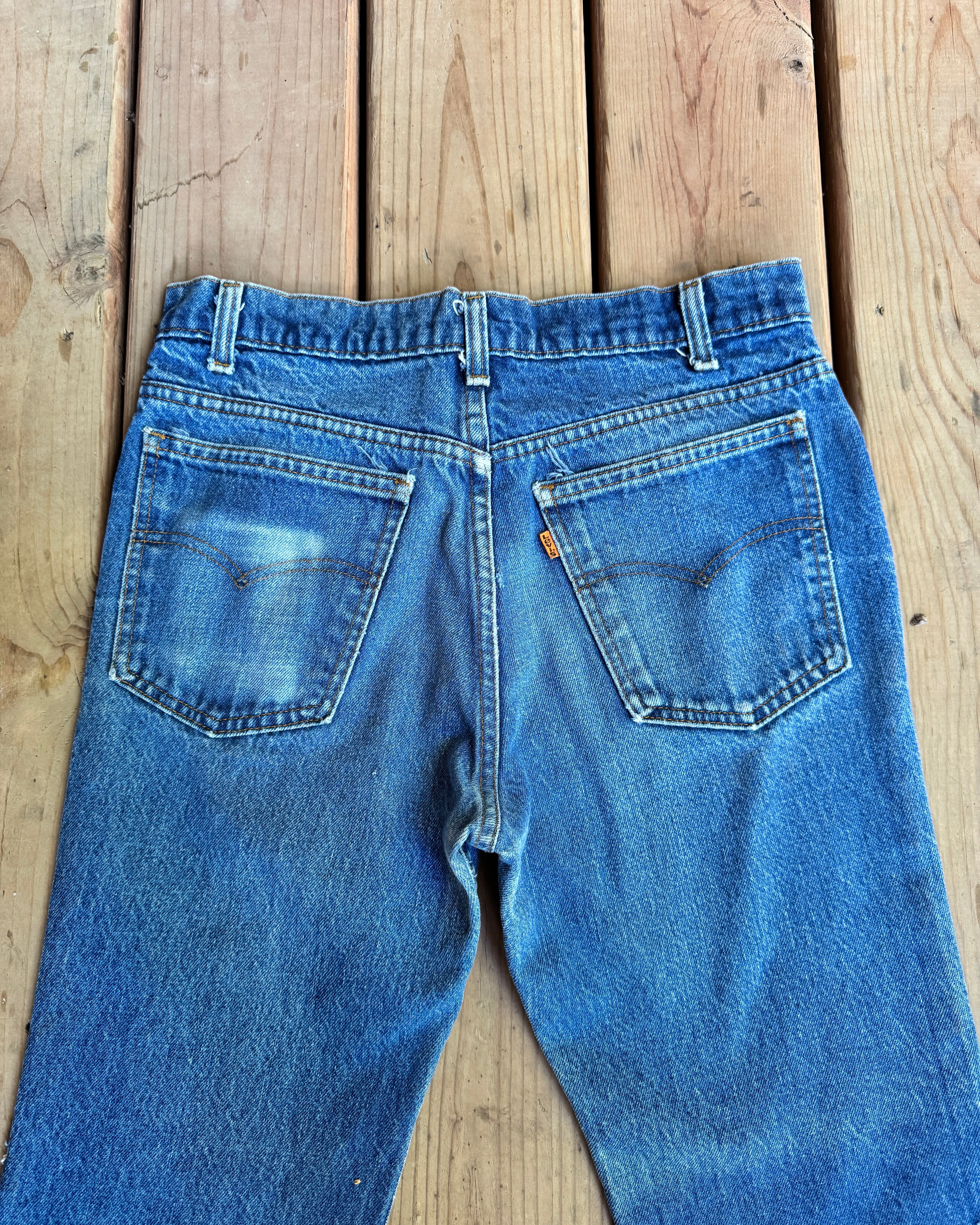 Vintage 1970s Orange Tab Flare Jeans High Waist Made in USA Waist 30