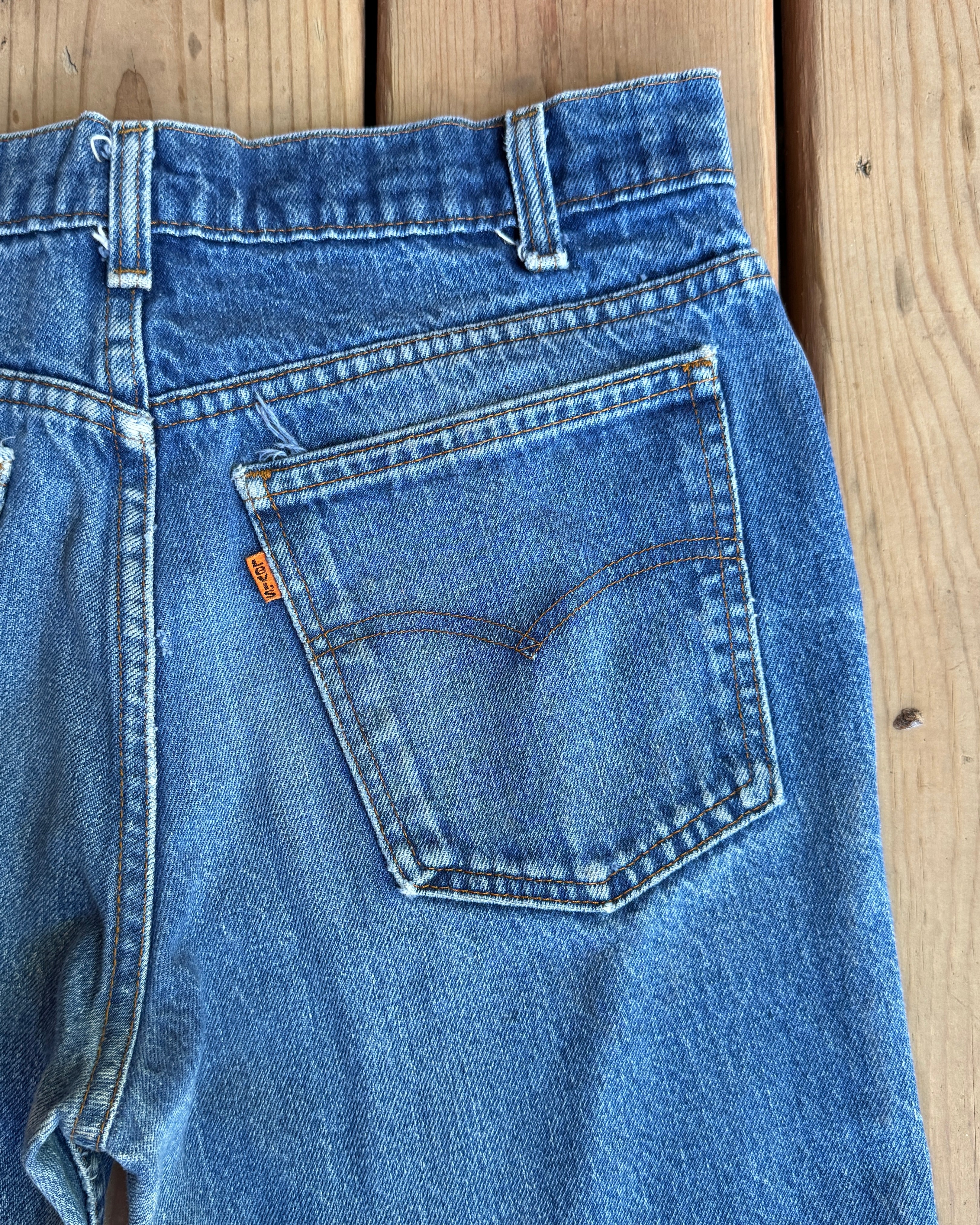 Vintage 1970s Orange Tab Flare Jeans High Waist Made in USA Waist 30