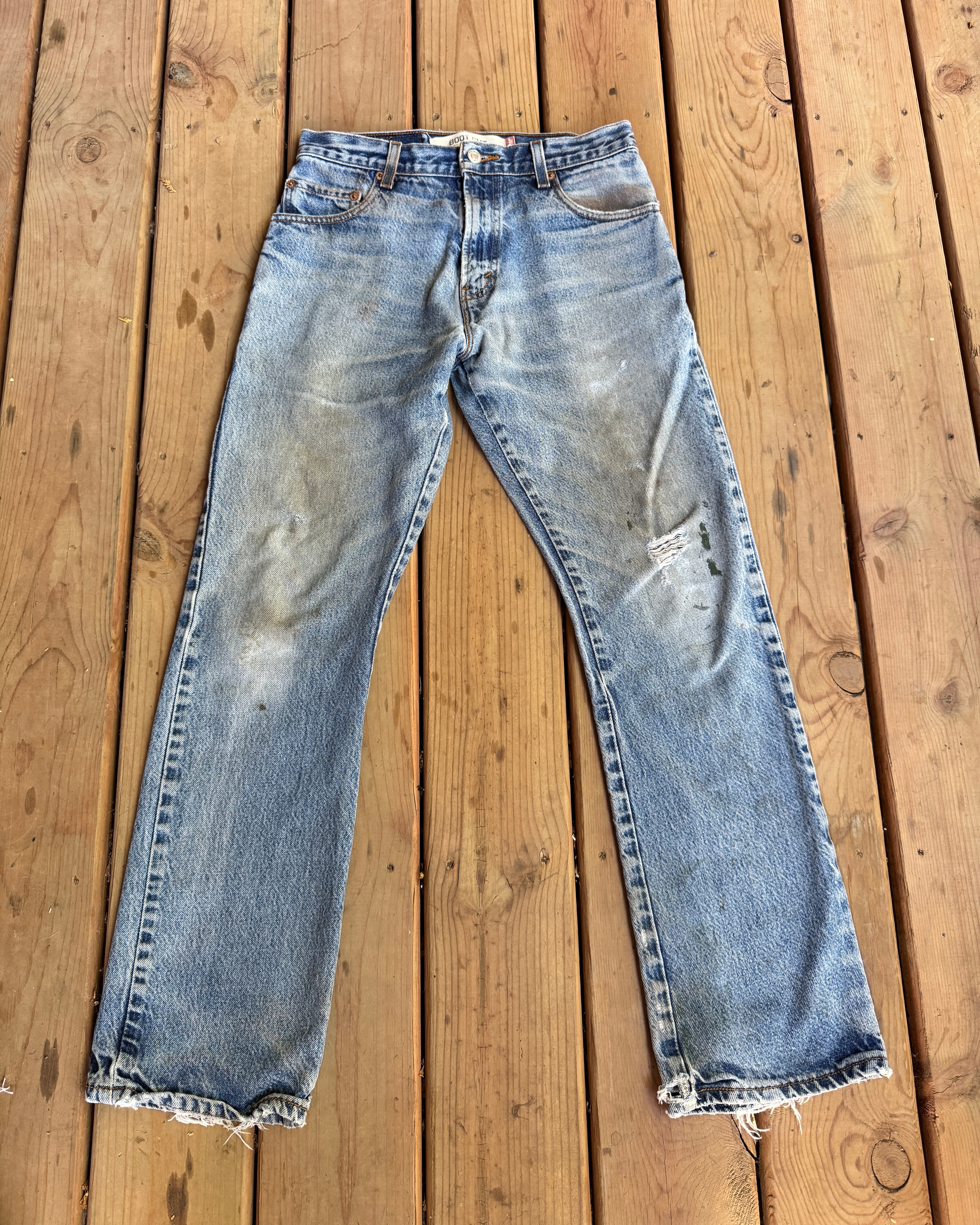 Vintage 90s Levis 517 Boot Cut Distressed Light Blue Wash Jeans Waist 29 Inseam 30