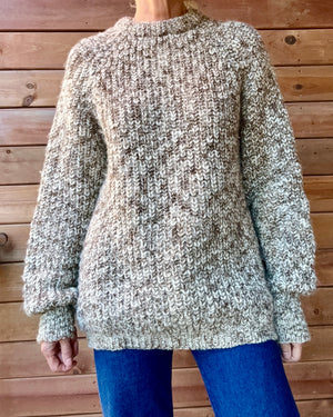 Vintage BILLY BUCK Wool Handknit Heathered Marled Oatmeal Trellis Sweater Pullover Made in England L