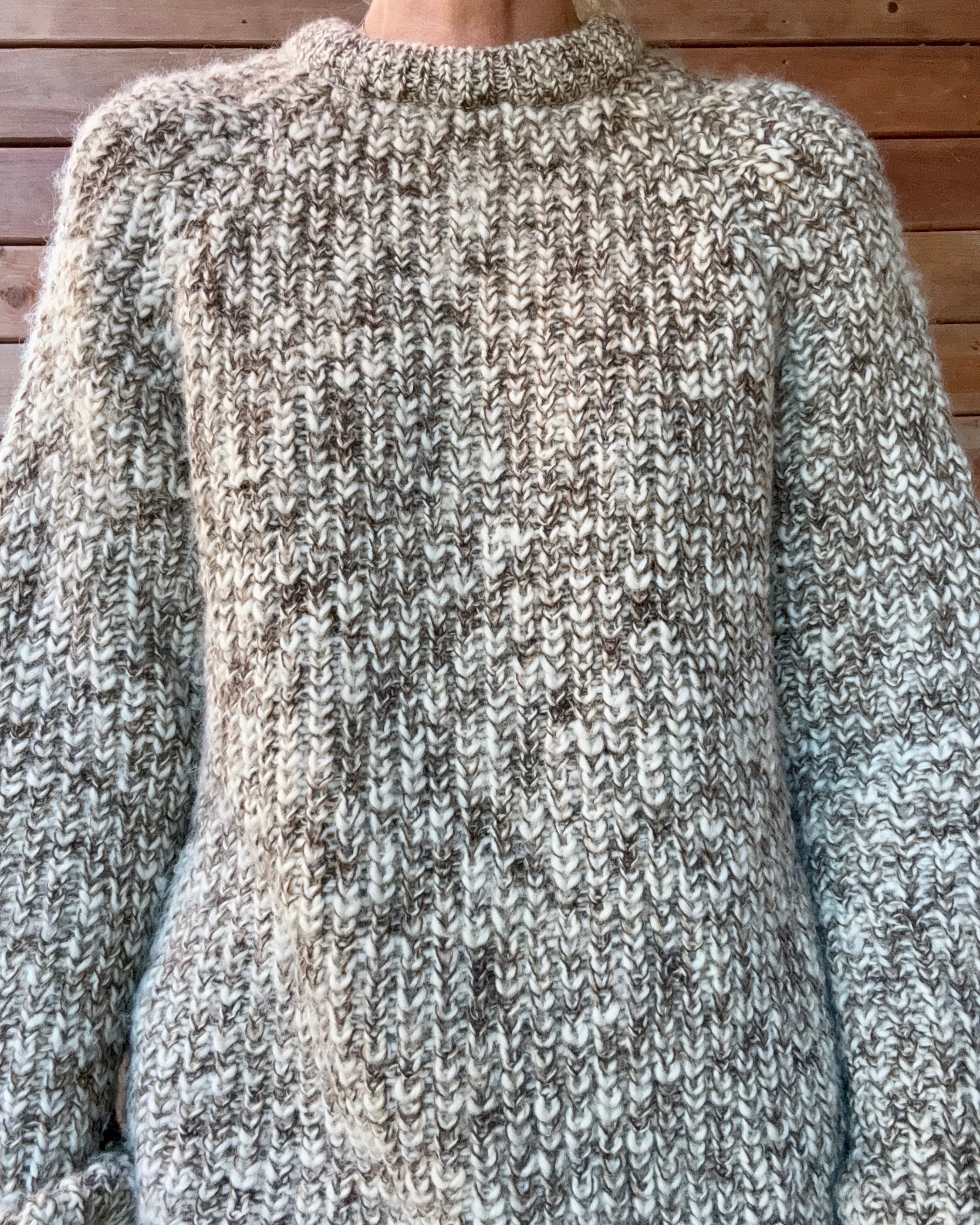 Vintage BILLY BUCK Wool Handknit Heathered Marled Oatmeal Trellis Sweater Pullover Made in England L