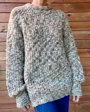 Vintage BILLY BUCK Wool Handknit Heathered Marled Oatmeal Trellis Sweater Pullover Made in England L