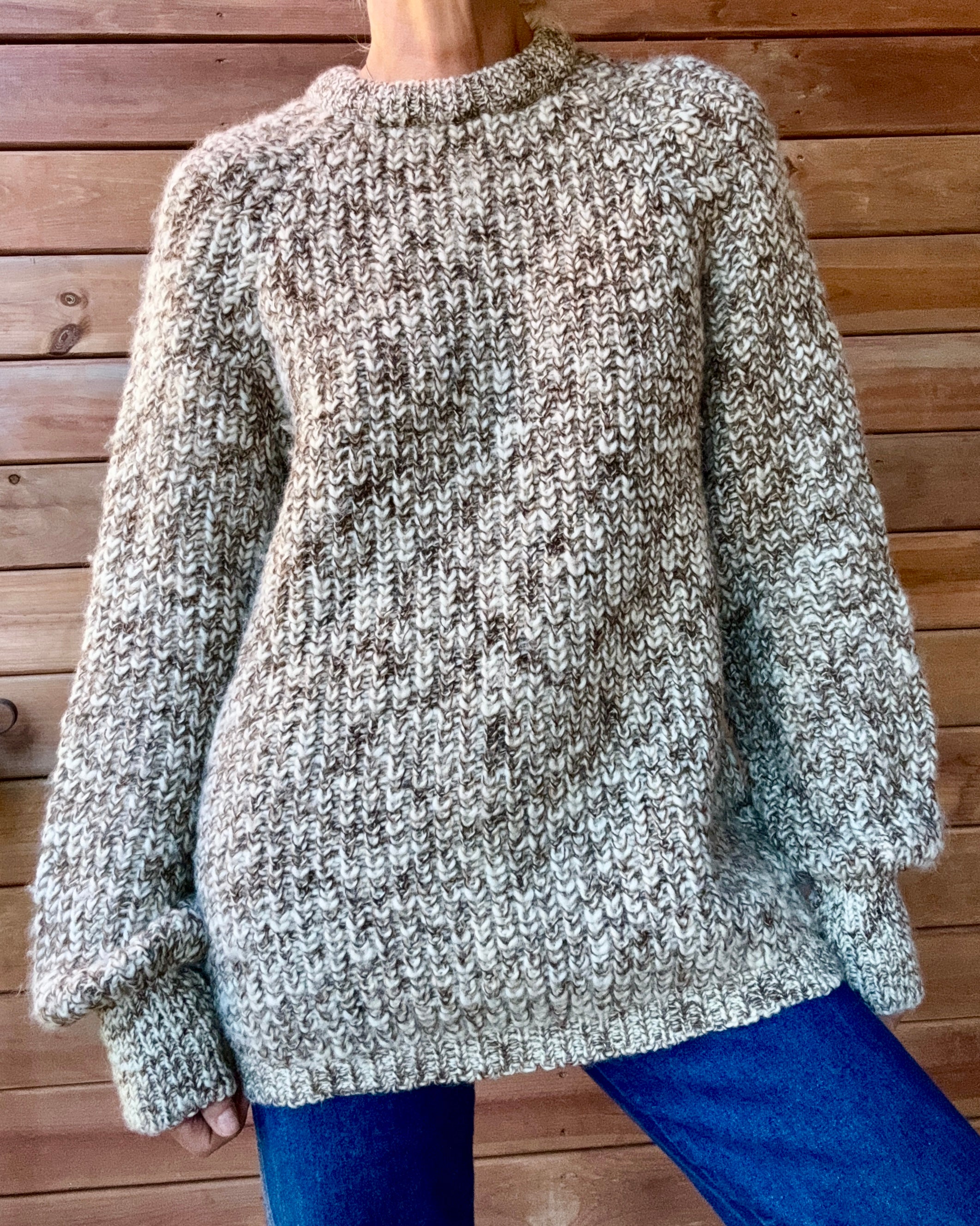 Vintage BILLY BUCK Wool Handknit Heathered Marled Oatmeal Trellis Sweater Pullover Made in England L