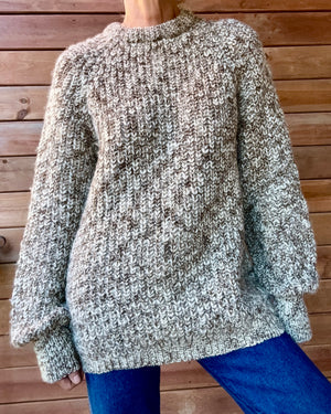 Vintage BILLY BUCK Wool Handknit Heathered Marled Oatmeal Trellis Sweater Pullover Made in England L