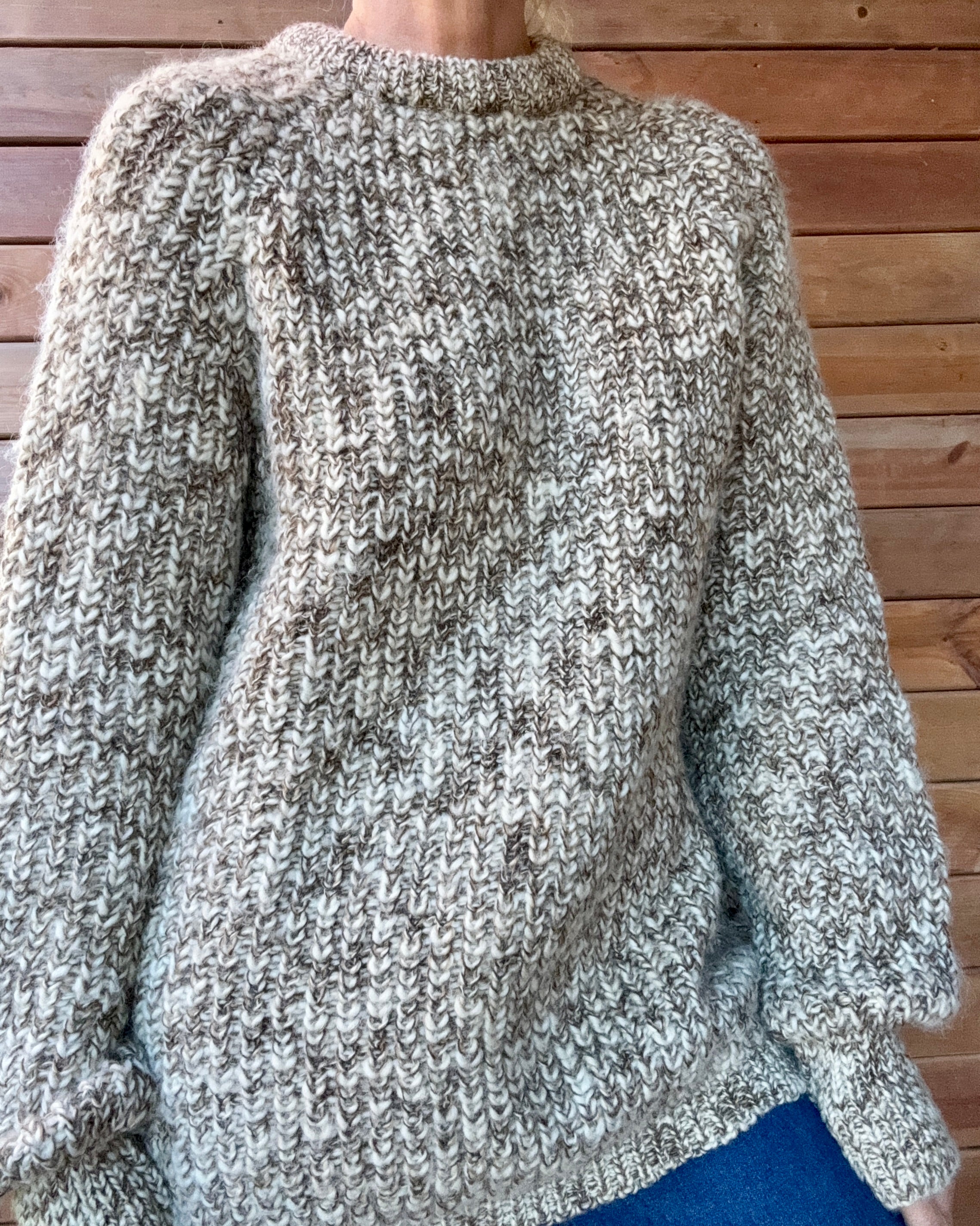 Vintage BILLY BUCK Wool Handknit Heathered Marled Oatmeal Trellis Sweater Pullover Made in England L