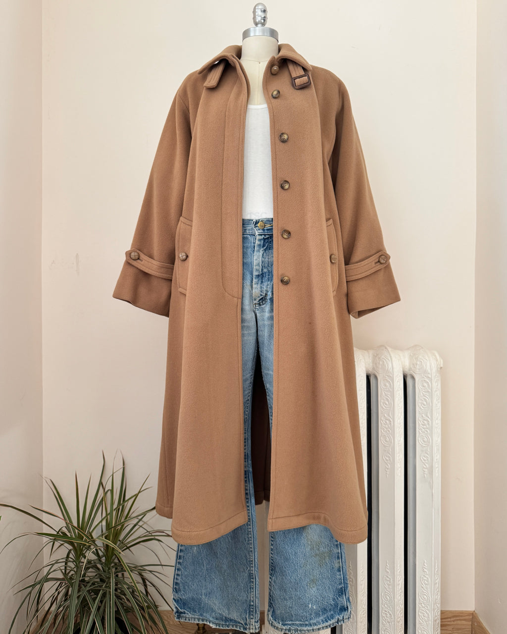 Vintage 1970s Sportmax by Max Mara Wool Camel Tan Long Coat Made in Italy