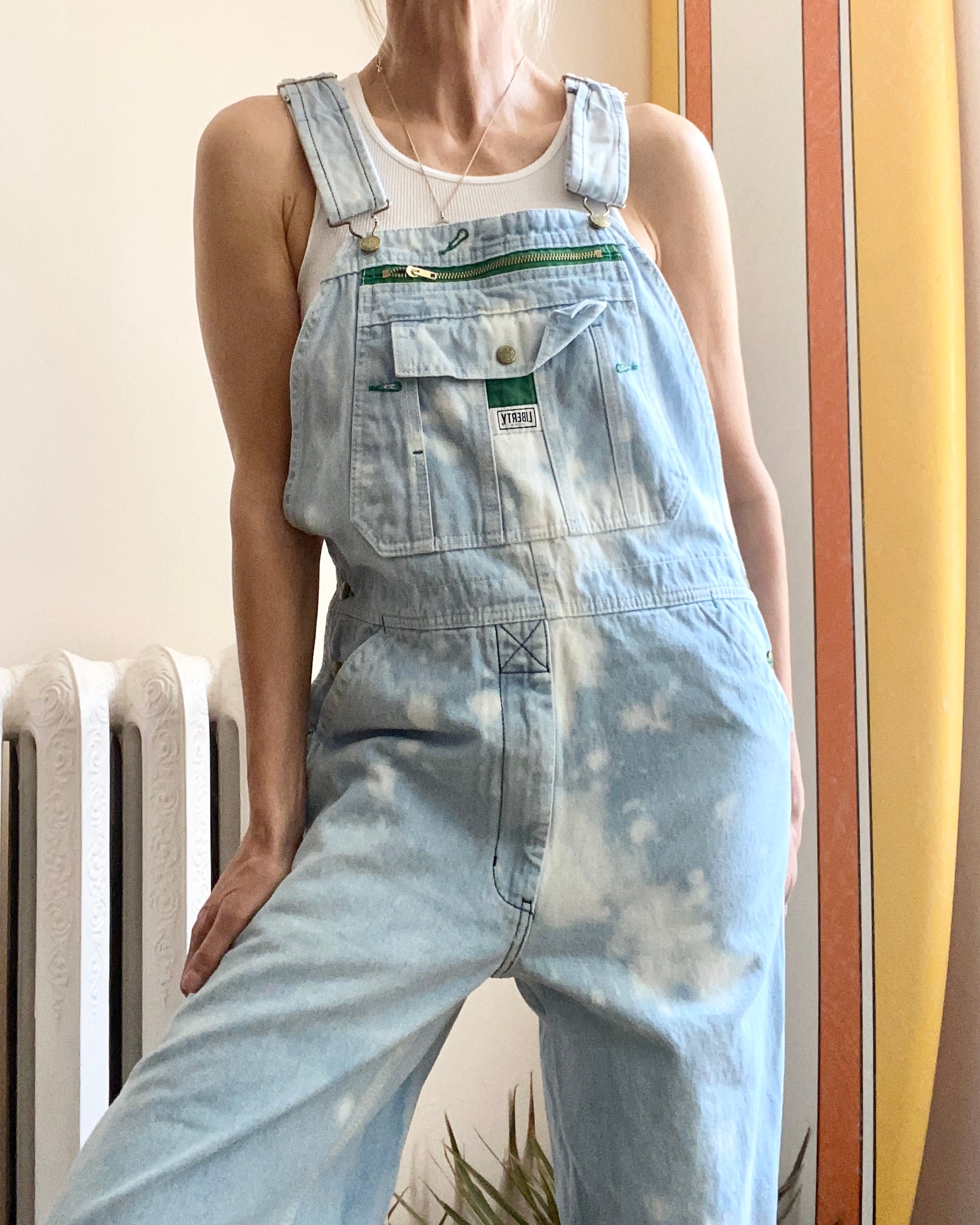 Vintage Y2K Liberty Bleached Denim Carpenter Overalls Light Wash Size M or 34