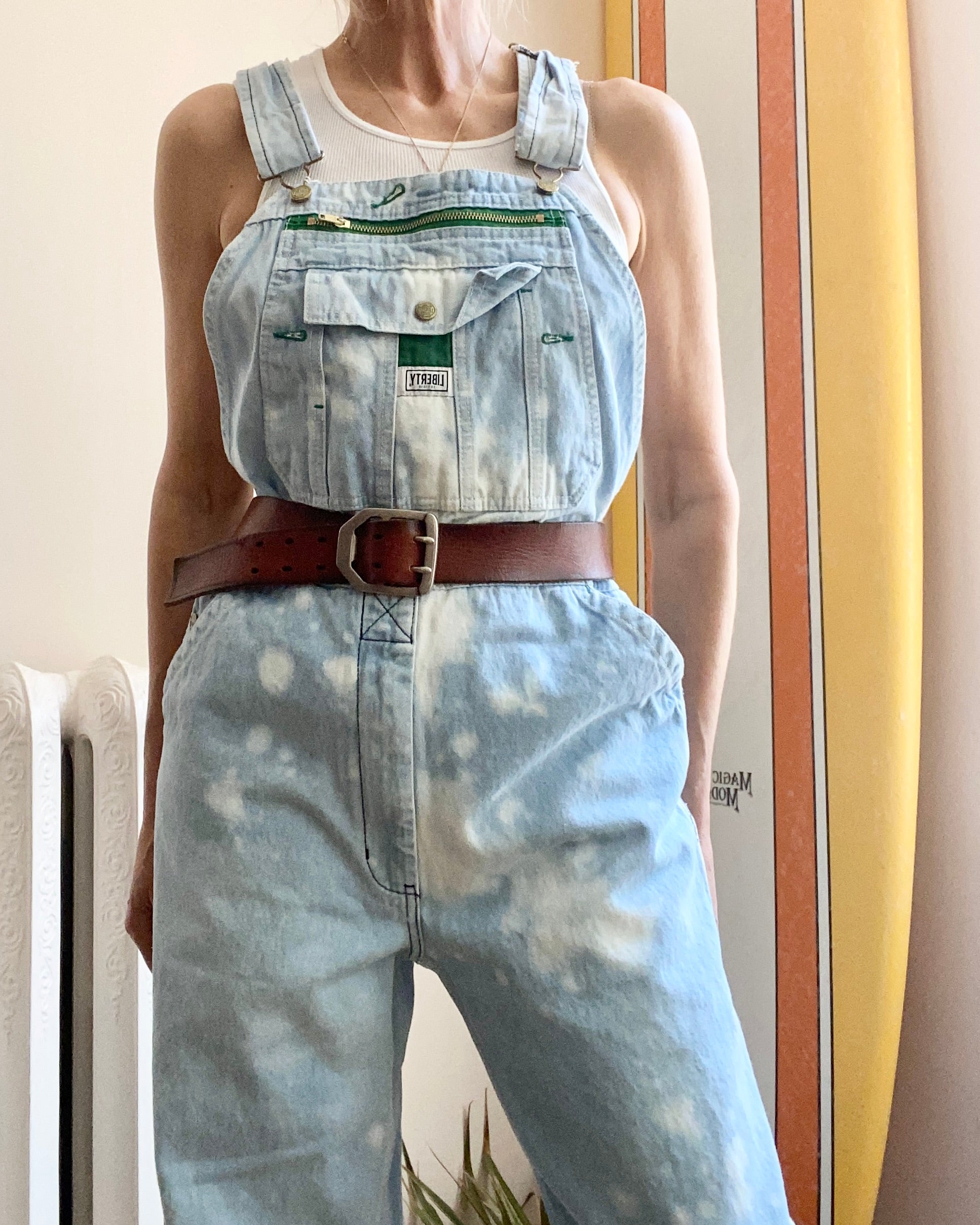 Vintage Y2K Liberty Bleached Denim Carpenter Overalls Light Wash Size M or 34