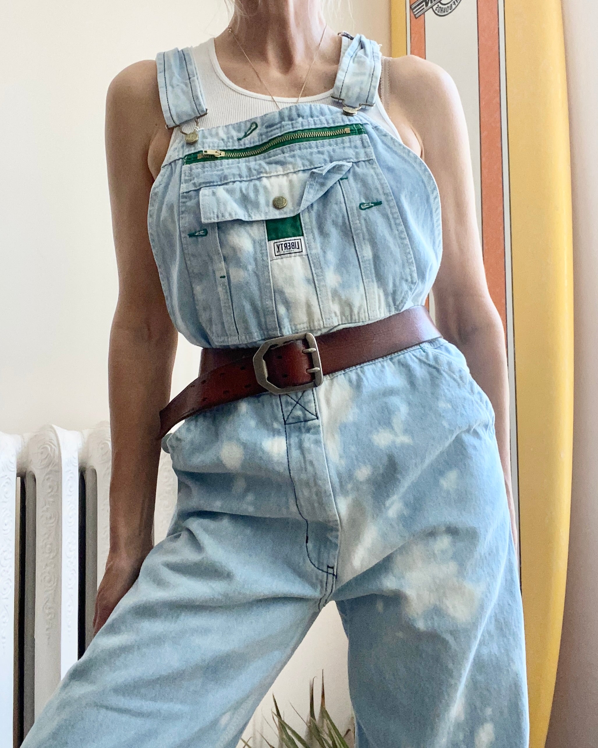 Vintage Y2K Liberty Bleached Denim Carpenter Overalls Light Wash Size M or 34