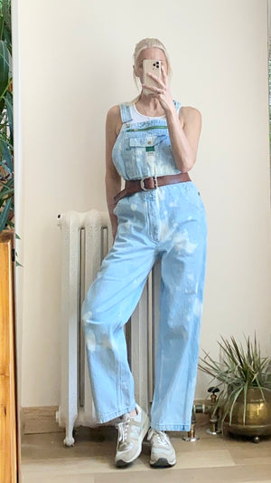 Vintage Y2K Liberty Bleached Denim Carpenter Overalls Light Wash Size M or 34