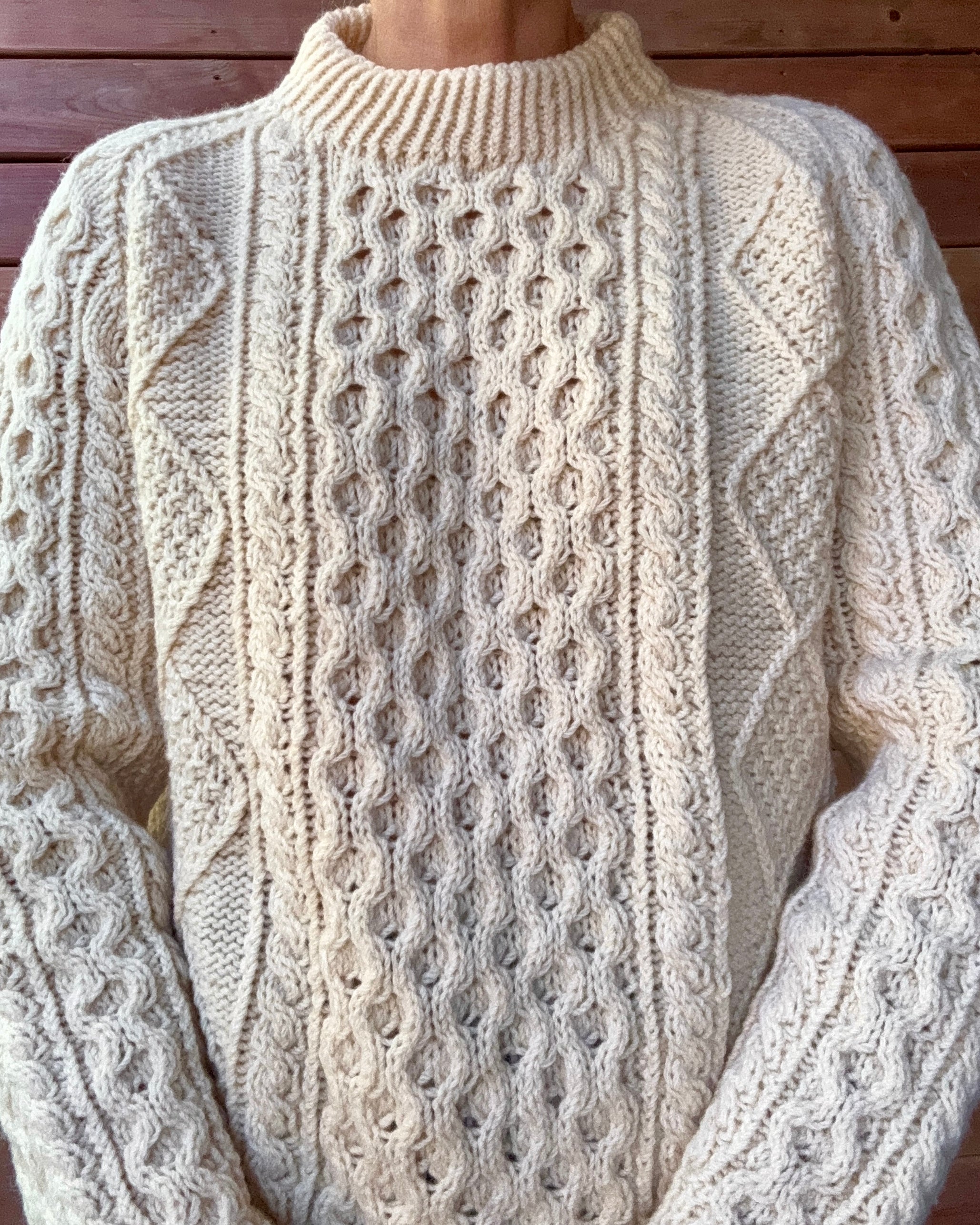 Vintage Carrais Cream Cable Hand Knit Fisherman Sweater Made in Ireland