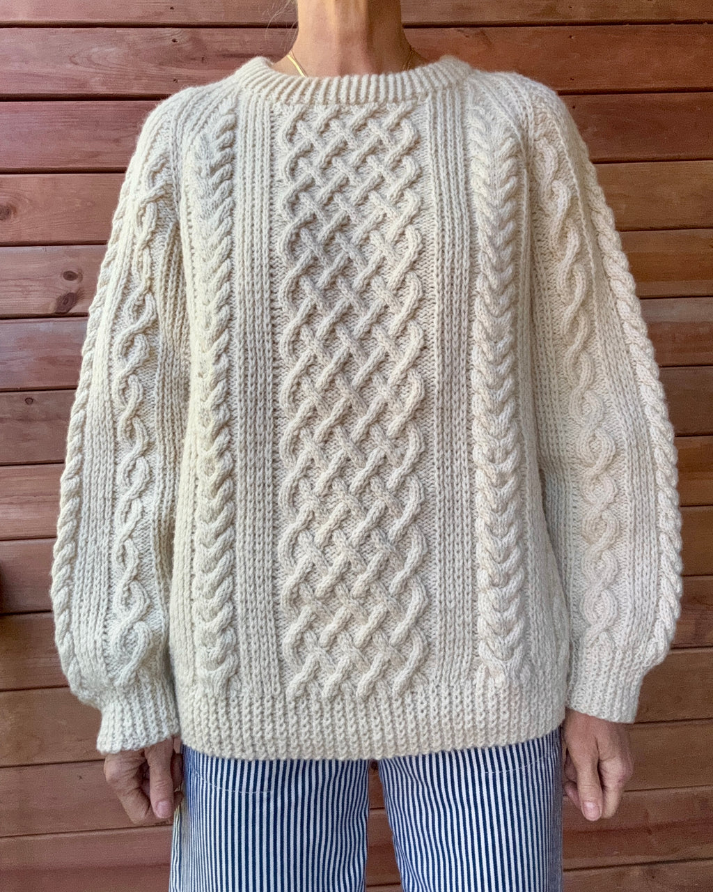 Vintage Fisherman Cable Aran Cream Hand Knit Irish Sweater